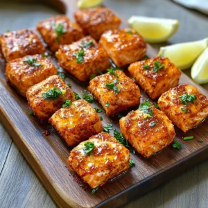 - 1 pound salmon fillet, skin removed and cut into uniform bite-sized pieces - 2 tablespoons olive oil - 1 tablespoon Cajun seasoning blend - 1 teaspoon garlic powder - 1 teaspoon onion powder - 1/2 teaspoon smoked paprika - 1/2 teaspoon sea salt - 1/4 teaspoon black pepper - Fresh parsley, finely chopped - Lemon wedges, freshly cut To make Air Fryer Crispy Cajun Salmon Bites, you need a few key items. The main star is the salmon fillet. Choose a fresh piece for great taste. Remove the skin and cut it into bite-sized pieces. This helps with even cooking. Next, you need olive oil. It helps the seasoning stick and adds flavor. The Cajun seasoning blend gives the salmon a spicy kick. It’s a mix of spices that brings a lot of flavor. For additional seasonings, gather garlic powder, onion powder, smoked paprika, sea salt, and black pepper. These spices boost the flavor of the salmon. Use them to create a tasty crust. When it comes to garnishing, fresh parsley adds color and brightness. The lemon wedges serve a zesty purpose. Squeeze them over the salmon bites right before eating. This adds a fresh touch that balances the spices well. With these ingredients, you’re ready to create a delightful dish that is both easy and delicious! To start, grab a medium bowl. Add the bite-sized salmon pieces. Pour in 2 tablespoons of olive oil. Then, sprinkle 1 tablespoon of Cajun seasoning, 1 teaspoon of garlic powder, 1 teaspoon of onion powder, 1/2 teaspoon of smoked paprika, 1/2 teaspoon of sea salt, and 1/4 teaspoon of black pepper. Now, mix everything well with your hands or a spatula. Make sure every piece is covered with the spices. This gives your salmon a great flavor. Next, we need to preheat the air fryer. Set it to 400°F (200°C) and let it warm up for about 5 minutes. Preheating is key for crispiness. It helps the salmon bites turn golden brown and crunchy on the outside. Now, let's cook the salmon bites. First, lightly mist the air fryer basket with cooking spray. This step keeps the salmon from sticking. Place the seasoned salmon in a single layer. Avoid overlapping them to ensure they cook evenly. Air fry the salmon for 8 to 10 minutes. At the halfway mark, gently shake the basket. This helps every bite crisp up nicely. When done, the salmon should be golden on the outside and flaky inside. Once cooked, carefully take out the salmon bites with tongs or a spatula. Arrange them on a nice serving platter. For a pop of color and flavor, garnish with freshly chopped parsley. Serve with lemon wedges on the side. A squeeze of lemon adds a zesty touch that brings out the flavors. Enjoy your tasty Cajun salmon bites! To get the perfect crispiness, I suggest a few easy techniques. First, make sure to cut your salmon into uniform pieces. This helps them cook evenly. Next, avoid overcrowding the air fryer basket. Space is key! Place the salmon bites in a single layer. This way, hot air can circulate around them. You can also lightly mist the basket with cooking spray to prevent sticking. If you want to amp up the flavor, consider adding more spices. A dash of cayenne pepper can add heat. You can also try a bit of lemon zest for brightness. Marinating the salmon is another great option. Let it soak in the olive oil and seasonings for at least 15 minutes. This adds depth to each bite. When serving, think about pairing your salmon bites with sauces or sides. A creamy garlic sauce or a tangy tartar sauce works well. You can also enjoy them with a side of fresh salad or roasted veggies. If you have leftovers, they are great for meal prep. Just store them in an airtight container in the fridge. They can last for up to three days! {{image_4}} If you want to change the flavor, try different seasoning blends. For a spicy kick, you can add cayenne pepper or chili powder. These spices will give your salmon a nice heat. You can also mix in some lemon zest for a fresh twist. For herb-based options, consider using dried herbs like oregano or thyme. These will add a lovely earthy taste without too much spice. You can also try Italian seasoning for a different flavor profile. If you don’t have salmon, you can use other fish. Cod or tilapia work well since they are mild and flaky. They will soak up the Cajun flavors nicely. For a richer taste, try using trout. You can also switch to other proteins. Chicken breast cut into bite-sized pieces works great. Just adjust the cooking time since chicken takes longer to cook. You can make these bites in the oven if you don’t have an air fryer. Preheat your oven to 425°F (220°C). Arrange the seasoned salmon bites on a baking sheet. Bake for about 12 to 15 minutes. Flip them halfway through for even crispiness. Grilling is another fun method. Preheat your grill to medium-high heat. Place the salmon bites on skewers for easy handling. Grill them for about 3 to 4 minutes on each side. This adds a smoky flavor that is truly delicious. To keep your salmon bites fresh, store them in an airtight container. You can keep them in the fridge for up to three days. This will help keep their flavor and texture. If you plan to eat them later, make sure they cool down first before sealing them. When you are ready to enjoy your salmon bites again, the best way to reheat them is in the air fryer. Set it to 350°F (175°C). Heat them for about 3 to 5 minutes. This helps keep the bites crispy. You can also use a toaster oven for a nice finish. Avoid using a microwave, as it can make them soggy. If you want to save some salmon bites for later, you can freeze them. Just place the cooled bites in a single layer on a baking sheet. Freeze them for about an hour, then transfer them to a freezer bag. To use later, take them out and let them thaw in the fridge overnight. This way, they stay tasty and ready to cook! Cooking time for frozen salmon bites is about 10 to 12 minutes. This time can change based on the size and thickness of the pieces. Always check the internal temperature. It should reach 145°F (63°C) for safe eating. If your bites are smaller, check them earlier to avoid overcooking. Yes, you can use skin-on salmon. However, it may change the cooking time slightly. The skin adds flavor and crispiness, but it may also take longer to cook. If you use skin-on salmon, cook it for an extra 2 to 3 minutes. Just remember to score the skin to help it crisp up. Cajun seasoning has a mild to moderate spice level. It can vary based on the blend you use. Most blends mix paprika, garlic, and cayenne pepper. If you want more heat, add extra cayenne. For less spice, look for a milder blend. Always taste the seasoning before using it to find what you like best. This blog post shared how to make tasty Cajun salmon bites in an air fryer. We covered main ingredients, seasonings, and steps to achieve perfect crispiness. You learned variations and storage tips, too. Cooking salmon can be simple and fun. With these methods, you can enjoy great flavors and easy meal prep. Experiment with different spices or proteins for your next dish. Enjoy your cooking journey!