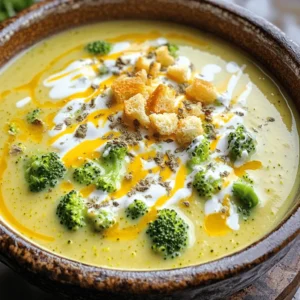 - 4 cups fresh broccoli florets - 1 medium onion, finely diced - 3 cloves garlic, minced - 4 cups vegetable broth - 2 cups sharp cheddar cheese, freshly shredded - 1 cup heavy cream (or use full-fat coconut milk for a lighter, dairy-free option) - 1 teaspoon Dijon mustard for added depth - 1 teaspoon dried thyme for aromatic flavor - Salt and freshly ground black pepper to taste - 2 tablespoons extra virgin olive oil - Optional: Toasted croutons and additional shredded cheese for topping Gather these ingredients to make a warm, creamy soup. Fresh broccoli florets are key for taste and texture. Diced onion adds sweetness, while minced garlic brings depth. Vegetable broth forms the base, giving the soup a rich flavor. Sharp cheddar cheese melts into creamy goodness, making each bite delightful. You can choose heavy cream for a rich finish or coconut milk for a lighter option. Dijon mustard gives a subtle kick, while dried thyme adds warmth. Season it well with salt and pepper. Extra virgin olive oil ensures the onions sauté perfectly. For fun, add croutons and cheese on top when serving. This adds crunch and extra flavor, making your soup even better! Start by heating 2 tablespoons of extra virgin olive oil in a large skillet over medium heat. Add 1 medium onion, finely diced, and sauté it until it turns translucent, about 5 minutes. Next, add 3 cloves of minced garlic to the skillet. Sauté until fragrant, which should take about 1 minute. Now, transfer the sautéed onion and garlic mixture to the slow cooker. Add 4 cups of fresh broccoli florets, 4 cups of vegetable broth, and 1 teaspoon of Dijon mustard. Sprinkle in 1 teaspoon of dried thyme and a pinch of salt and pepper. Stir everything to combine well. Set your slow cooker to cook on low for 4-5 hours or on high for 2-3 hours. You want the broccoli to be tender and easily pierced with a fork. Once cooked, use an immersion blender to blend the soup until smooth. You can also use a countertop blender, but do it in batches. After blending, return the smooth soup to the slow cooker if needed. Stir in 1 cup of heavy cream and 2 cups of freshly shredded sharp cheddar cheese. Mix until the cheese melts into the soup and everything is creamy. Taste your soup and adjust the seasonings with more salt and pepper, if needed. For a delightful finish, ladle the soup into bowls and top with toasted croutons and extra cheese. To get the creamiest texture, always shred your cheese. Pre-shredded cheese has additives that affect melting. Freshly shredded cheese melts better and creates a smoother soup. Use a box grater or food processor for quick shredding. When blending, I recommend using an immersion blender. It makes blending easy and keeps your soup in one pot. If you use a countertop blender, be careful. Fill it only halfway to avoid spills. Blend until the soup is completely smooth for that creamy delight. To boost flavor, add spices like garlic powder or onion powder. Fresh herbs like parsley or chives add brightness. You can also try a pinch of nutmeg for warmth. For added depth, consider mixing in a splash of lemon juice. This brightens the soup and balances the creaminess. You can also add cooked bacon or ham for a savory touch. These small changes can make a big difference in taste. Pair your soup with crusty bread like sourdough or a baguette. The crispy texture complements the creamy soup perfectly. You can also serve it with a grilled cheese sandwich for a classic combo. For presentation, ladle the soup into rustic bowls. Top with croutons and extra cheese. Add a sprinkle of fresh herbs like thyme or parsley for color. This makes your dish look as good as it tastes! {{image_4}} You can make this soup dairy-free easily. Start by swapping heavy cream with full-fat coconut milk. This creamy option keeps the soup rich. For cheese, use a dairy-free cheddar or nutritional yeast. Both options provide a nice flavor without dairy. Want to boost the nutrition? Add veggies like carrots and celery. These add flavor and texture. Just chop them small so they cook well. If you add more veggies, check the cooking time. You might need an extra 30 minutes on low for everything to get tender. Do you love heat? Adding chili flakes or hot sauce can give your soup a kick. Mix them in when you add the broccoli. For a crunchy spice, serve with spicy croutons on top. This adds an exciting twist to your creamy delight. Let your soup cool down to room temperature before putting it in the fridge. This helps keep it fresh. Use an airtight container to store the soup. Make sure the lid fits snugly to prevent air from getting in. This way, your soup stays tasty and safe. To freeze the soup, let it cool completely first. Pour it into freezer-safe containers. Leave some space at the top, as the soup will expand when frozen. You can keep it in the freezer for up to three months for the best taste. When you're ready to eat, thaw it in the fridge overnight. To reheat, use the stove or microwave. If using the stove, heat it on low and stir often. This prevents sticking and helps keep the creaminess. If using the microwave, heat it in short bursts. Stir in between to make sure it heats evenly. Enjoy your warm, creamy broccoli cheddar soup! Yes, you can use frozen broccoli. It saves time and is easy to find. Just make sure to thaw it before adding it to the slow cooker. This helps it cook evenly and blend well. You can store leftover soup in the fridge for about three to four days. Make sure to use an airtight container. If you want to keep it longer, consider freezing it. It can last for up to three months in the freezer. Absolutely! You can add cooked chicken, turkey, or even beans for protein. Just mix them in when you add the cream and cheese. This makes the soup heartier and more filling. I love serving this soup with crusty bread or a fresh salad. Grilled cheese sandwiches also pair well. They add crunch and flavor to your meal. Yes, you can use different cheeses! Gouda, mozzarella, or Monterey Jack all work well. Each cheese gives a unique taste, so feel free to experiment to find your favorite. This blog post covered how to make a delicious broccoli cheddar soup from scratch. We explored the key ingredients and the step-by-step method for preparation using a slow cooker. I shared tips for achieving the creamiest texture and enhancing flavors. You can also try tasty variations and proper storage methods to keep your soup fresh. Making this soup is both easy and rewarding. Enjoy your cooking journey, and savor every warm bowl!