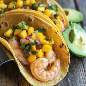 - 1 lb large shrimp, peeled and deveined - 1 tablespoon extra virgin olive oil - 1 teaspoon garlic powder - 1 teaspoon ground cumin - 1 teaspoon chili powder - Sea salt and freshly cracked black pepper, to taste - 1 ripe mango, diced into small cubes - 1/2 red onion, finely diced - 1 jalapeño pepper, seeded and minced - 1/4 cup fresh cilantro leaves, chopped - Juice of 1 lime (about 2 tablespoons) - 8 small corn tortillas - Slices of ripe avocado for topping Gather these ingredients for a burst of flavor in your tacos. The shrimp is tender and juicy, while the mango salsa adds a fresh, sweet kick. The corn tortillas hold everything together, and the avocado brings creaminess that you will love. This mix makes the perfect taco for any occasion. Enjoy every bite! First, we need to marinate the shrimp. In a medium bowl, combine 1 pound of peeled and deveined shrimp with 1 tablespoon of extra virgin olive oil. Add 1 teaspoon of garlic powder, 1 teaspoon of ground cumin, and 1 teaspoon of chili powder. Season with sea salt and freshly cracked black pepper to taste. Mix it well to coat every shrimp. Let this marinate for about 15 minutes. This time helps the shrimp soak up the flavors. While the shrimp marinates, it’s time to make the mango salsa. In a separate bowl, combine 1 ripe mango, diced into small cubes, with 1/2 a finely diced red onion. Add a minced jalapeño pepper, 1/4 cup of chopped fresh cilantro, and the juice of 1 lime. Mix everything well and sprinkle a pinch of sea salt. Setting it aside allows the flavors to meld and taste even better. Now, heat a non-stick skillet over medium-high heat. Once hot, add the marinated shrimp in a single layer. Sauté the shrimp for 2 to 3 minutes. Stir occasionally until the shrimp turn pink and opaque. This means they are cooked through and ready to enjoy. It’s essential to warm the corn tortillas for the tacos. You can do this in another skillet over medium heat or directly over the stovetop flame. Heat each tortilla for about 30 seconds on each side. They should become soft and pliable, making them easy to fold. To put the tacos together, place a few sautéed shrimp in the center of each warm tortilla. Top it generously with the fresh mango salsa. Add a couple of slices of ripe avocado on top for extra creaminess. You can also sprinkle some extra cilantro leaves for color and flavor. Serve them right away while they are warm, and enjoy every bite! To avoid overcooking shrimp, watch the color. They should turn pink and opaque. Cooking shrimp for 2-3 minutes is often enough. Remove them from the heat right when they change color. For marinating shrimp, a mix of oil and spices works best. Let the shrimp soak for about 15 minutes. This helps the flavors blend well. Use garlic powder, cumin, and chili powder for a great taste. Consider adding lime zest to your salsa for a fresh kick. It brightens up the taste. You can also add diced peppers for more heat. Let the salsa rest for about 10-15 minutes. This time allows the flavors to meld together nicely. It makes the salsa even tastier. To keep tortillas warm, wrap them in a clean towel. This keeps them soft and pliable until serving. If you want alternatives to corn tortillas, try flour tortillas or lettuce wraps. Both options are delicious and offer a different flavor. {{image_4}} You can swap shrimp for chicken or tofu. For chicken, use boneless, skinless breasts. Cut them into bite-sized pieces. Cook the chicken for about 5-7 minutes in the skillet. It should be golden brown and cooked through. Tofu is a great option too. Use firm tofu, cut into cubes. Sauté it for 4-5 minutes until it's golden. Both options add a unique twist to your tacos! Try adding different fruits to your salsa. Pineapple and peach are excellent choices. They add sweet and tangy flavors. For pineapple, use fresh chunks for a juicy bite. For peach, dice it finely to match the mango. Both fruits pair nicely with lime juice and cilantro. You can also mix in some diced bell pepper for extra crunch. Want more heat in your salsa? Add more minced jalapeño. If you like it milder, remove the seeds and ribs. You can also try using other spices. Add smoked paprika for a smoky flavor. Or mix in some cumin for extra depth. Adjust the spice to fit your taste and enjoy the meal! To store leftover shrimp and salsa, place them in airtight containers. Store the shrimp and salsa separately to keep them fresh. In the fridge, they last for about 2-3 days. This way, you enjoy your tacos without losing flavor. You can freeze cooked shrimp to enjoy later. Place shrimp in a freezer-safe bag, removing as much air as possible. They can last up to 3 months in the freezer. To thaw, put the shrimp in the fridge overnight or run them under cold water. When you’re ready to eat, reheat them in a skillet over low heat. Salsa is best fresh, but if you have leftovers, freeze it in a container. Thaw salsa in the fridge before using. To keep tortillas from becoming soggy, store them in a dry place. Wrap them in a clean kitchen towel to keep them warm and pliable. For the best taste, always store salsa separately from tacos. This way, your tortillas stay crisp, and your salsa remains fresh and zesty. Yes, you can prepare some parts early. For the shrimp, marinate it up to two hours before cooking. This helps the flavors soak in. Store the marinated shrimp in the fridge. Make the mango salsa up to a day ahead. Keep it in an airtight container to keep it fresh. When you are ready to eat, cook the shrimp and warm the tortillas. Look for a few signs. First, the shrimp should turn pink. Second, it should become opaque. Lastly, it will curl into a "C" shape. If the shrimp curls into an "O," it is likely overcooked. Perfectly cooked shrimp are tender and juicy, making your tacos delightful. You can serve a few sides to complete the meal. Consider a fresh green salad with a light dressing. Rice or quinoa also pairs well. If you want something crunchy, serve tortilla chips with guacamole. Don’t forget a refreshing drink like lemonade or iced tea to balance the flavors. Yes, there are some great options. For gluten-free tacos, use corn tortillas, which are naturally gluten-free. If you want a dairy-free option, skip any cheese and stick to avocado for creaminess. You can also use a different protein, like chicken or tofu, if you prefer. These swaps keep the dish tasty and enjoyable. In this post, we explored how to make delicious Mango Salsa Shrimp Tacos. We covered the key ingredients, including shrimp, mango, and tortillas, along with step-by-step cooking instructions. You learned tips to improve flavor, and we discussed variations for different proteins and spices. Storage tips help keep your meal fresh for later. In conclusion, enjoy these tacos fresh, but feel free to experiment with flavors and ingredients. They are fun to make and even better to eat!
