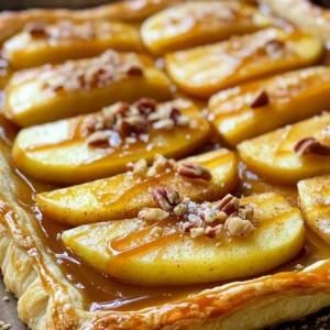 - Puff pastry - Apples - Granulated sugar - Unsalted butter - Heavy cream - Ground cinnamon - Nutmeg (optional) - Lemon juice - Egg for egg wash - Sea salt for garnish - Optional toppings like chopped nuts Making a caramel apple puff pastry tart is easy with the right ingredients. Start with a sheet of puff pastry. You can find this in the frozen section of your grocery store. It adds a light and flaky base. Next, choose three large apples. I love using Granny Smith or Honeycrisp for their sweet and tart balance. Peel, core, and slice the apples before mixing them with lemon juice. This step keeps them fresh and bright. You will need half a cup of granulated sugar to sweeten the apples. Granulated sugar also helps make the caramel later. For a rich flavor, add a quarter cup of unsalted butter to the mix. Heavy cream is essential for making smooth caramel. You will need a quarter cup of it. Ground cinnamon adds warmth and spice. Use one teaspoon for a delightful touch. If you want, add a quarter teaspoon of nutmeg for extra depth. Don't forget the egg for the egg wash! This gives the pastry a golden color when it bakes. A sprinkle of sea salt adds a nice finish. You can also top your tart with chopped nuts if you like. Pecans or walnuts work great! Gather these ingredients, and you will be ready to create a delicious treat. To start, you need to thaw your puff pastry. Leave it out for about 30 minutes. Once it's soft, roll it out on a floured surface. Aim for a circle that fits your tart pan, about 12 inches across. Place the pastry in the pan and trim any extra edges. Next, prepare the apples. Peel, core, and slice three large apples. I like Granny Smith or Honeycrisp for their balance of sweet and tart. In a bowl, mix the apple slices with lemon juice, sugar, cinnamon, and nutmeg if you want. Toss them gently until all the apples are coated. Let them sit for about 10 minutes. This allows the sugar to draw out natural juices from the apples. Now it's time to cook the apples. In a medium saucepan over medium heat, melt 1/4 cup of butter. Once it’s melted, add your apple mixture. Stir occasionally and let it cook for about 5-7 minutes. You want the apples to be soft but not mushy. They should hold their shape. Once done, take the saucepan off the heat. Now, let's put the tart together. Spread the cooked apples evenly over the puff pastry. Make it look nice! Then, it's caramel time. Clean the saucepan and put it back on the heat. Add the remaining sugar and let it melt without stirring. Watch it turn golden. Carefully pour in the heavy cream and stir until smooth. Drizzle half of this caramel over the apples. Next, take an egg and beat it. Use a brush to coat the edges of the pastry with the egg wash. This gives it a beautiful golden color when baked. Preheat your oven to 400°F (200°C). Place your tart in the oven and bake for 20-25 minutes. Keep an eye on it. You want the pastry to puff up and turn a rich golden brown. Once the tart is done baking, take it out and drizzle the remaining caramel over the top. If you like, sprinkle some chopped nuts and a pinch of sea salt for flavor. Let the tart cool for about 10 minutes before slicing it into 8 pieces. Serve warm, perhaps with a scoop of vanilla ice cream and more caramel. Enjoy! To make your caramel apple puff pastry tart even better, adjust the spices. Add more cinnamon for warmth. A pinch of nutmeg can add depth too. Fresh ingredients are key. Use crisp, tart apples like Granny Smith or Honeycrisp. Their flavor shines through in the sweet caramel. Fresh herbs can also give a unique twist. A soggy bottom can ruin your tart. To avoid this, blind bake the puff pastry. Place parchment paper over it with weights before filling. This keeps it crisp. For that perfect golden color, brush the edges with an egg wash. It gives a lovely shine and helps with browning. Getting a smooth caramel takes care. First, heat sugar gently. Stirring can make it crystallize. Once melted, add heavy cream carefully. This will cause bubbling, so watch out! Stir until smooth. If it gets too thick, just add a drop of cream. This ensures it stays pourable and delicious. {{image_4}} Apples come in many types. I love using Granny Smith and Honeycrisp for their balance. For a fun twist, try Fuji or Gala apples. They add sweetness, making the tart richer. Mixing sweet and tart apples creates a great flavor contrast. This mix keeps every bite exciting and fresh. You can add nuts for crunch. Chopped pecans or walnuts work well. They give a nutty flavor and nice texture. You can also sprinkle in spices like ginger or cardamom for warmth. Want more sweetness? Add chocolate chips or bits of caramel. Fresh berries can brighten the tart, too. Each topping changes the flavor and makes your tart unique. Serve this tart warm for the best taste. A scoop of vanilla ice cream makes it even better. Drizzle extra caramel sauce on top for a sweet touch. For a fancy look, slice the tart into small pieces. Arrange them on a plate and garnish with mint leaves. This adds color and makes your dessert pop. To keep your caramel apple puff pastry tart fresh, store it in the fridge. Place it in an airtight container or wrap it tightly with plastic wrap. This will help prevent the tart from drying out. You can store it for up to three days. If you want to keep it longer, consider freezing it. Wrap the tart in plastic wrap and then in aluminum foil. It can last for about one month in the freezer. When you're ready to eat it again, thaw it in the fridge overnight before reheating. To reheat the tart, preheat your oven to 350°F (175°C). Place the tart on a baking sheet and cover it loosely with aluminum foil. This will help it warm evenly without getting soggy. Heat it for about 10-15 minutes, or until it's warm throughout. Avoid using the microwave, as it can make the pastry soft and chewy. A hot oven will keep that flaky texture. Enjoy your tart warm, with a drizzle of caramel if you like! Yes, you can use frozen puff pastry. It works well for this tart. Just make sure to thaw it completely before using. I suggest leaving it in the fridge overnight or at room temperature for about 30 minutes. When thawed, roll it out gently on a floured surface to remove creases and ensure even baking. If you need a substitute for heavy cream, there are a few good options. You can use whole milk mixed with butter. Combine 3/4 cup of milk with 1/4 cup of melted butter. Another choice is coconut cream for a dairy-free option. This will add a rich flavor without using heavy cream. Yes, you can prepare this tart ahead of time. You can make the apple filling and the caramel in advance. Store them in the fridge until you are ready to assemble. You can also assemble the tart and keep it in the fridge. Just bake it when you are ready to serve. This way, you can enjoy fresh tart with less stress. Absolutely! You can add other fruits for extra flavor. Pears or berries work great alongside apples. Just make sure to adjust the sugar based on the sweetness of the added fruit. Mixing different fruits creates a delightful taste and makes your tart even more special. You learned how to make an easy apple tart with simple steps and ingredients. Puff pastry, fresh apples, and spices create a delightful treat. Remember to cool it before serving and pair it with ice cream for an extra touch. With these tips and variations, you can make this dessert your own. Enjoy your baking and feel proud of creating a delicious dish for friends and family. Happy baking!