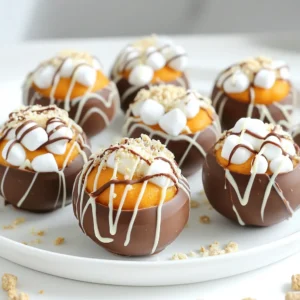 - 1 cup milk chocolate chips - 1 cup white chocolate chips - 1 teaspoon coconut oil - 1 cup hot cocoa mix - ½ cup pumpkin puree - 1 teaspoon pumpkin spice blend (mix of cinnamon, nutmeg, and ginger) - Mini marshmallows - Optional: whipped cream and crushed graham crackers for topping Pumpkin Puree: This smooth ingredient adds a rich flavor and creamy texture. It makes the cocoa bombs taste like fall in a cup. Look for pure pumpkin puree, not pumpkin pie filling, for the best taste. Pumpkin Spice Blend: This mix includes warm spices like cinnamon, nutmeg, and ginger. It brings a cozy, seasonal flavor to your hot cocoa bombs. You can buy it or make your own with common spices from your kitchen. Coconut Oil: I use coconut oil to help the chocolate melt smoothly. It also helps the chocolate harden nicely, making a strong shell for the cocoa bombs. - Milk Chocolate Chips: Ghirardelli or Nestlé are great choices. They melt well and taste rich. - White Chocolate Chips: I recommend Guittard or Ghirardelli for their smooth texture and sweet flavor. - Cocoa Mix: Swiss Miss or Ghirardelli hot cocoa mixes give a classic taste. They blend well with pumpkin flavor. - Pumpkin Puree: Libby’s is a trusted brand for pure pumpkin. It’s widely available and tasty. - Pumpkin Spice Blend: McCormick offers a solid blend, but making your own is easy and fresh! These ingredients create a cozy and delicious experience. Enjoy crafting your hot cocoa bombs! To start, take a microwave-safe bowl. Add 1 cup of milk chocolate chips and 1 teaspoon of coconut oil. Heat this in the microwave. Set it for 30 seconds. After each time, stir well. Keep doing this until your chocolate is smooth and melted. This step is key for rich flavor. Next, grab a silicone sphere mold. Pour the melted milk chocolate into each half. Use the back of a spoon to spread the chocolate evenly. Fill each mold to the rim. Once done, place the molds in the fridge. Let them chill for about 10 to 15 minutes. This helps the chocolate harden well. Now, let’s make the filling. In a mixing bowl, whisk together 1 cup of hot cocoa mix, ½ cup of pumpkin puree, and 1 teaspoon of pumpkin spice blend. Mix until smooth. This filling is where the pumpkin magic happens. Carefully take out the hardened chocolate shells. Set half aside. Spoon a generous amount of your pumpkin filling into each of the remaining shells. Add a few mini marshmallows on top. This makes it extra fluffy and fun. For decoration, melt 1 cup of white chocolate chips with 1 teaspoon of coconut oil in a small bowl. Drizzle this over the tops of your sealed hot cocoa bombs. For a special touch, sprinkle crushed graham crackers on top. This adds a tasty s'mores twist. To serve, place a hot cocoa bomb in your favorite mug. Pour hot milk over it. Watch as it dissolves, revealing the yummy filling inside. For a delightful finish, top it with some whipped cream. Enjoy your cozy pumpkin spice hot cocoa bomb! To melt chocolate, use a microwave-safe bowl. Combine milk chocolate chips and coconut oil. Heat in 30-second bursts, stirring after each. The key is to stop when it’s still a bit chunky. Stir until smooth. This method prevents burning and makes for a perfect melt. Fill your silicone molds with melted chocolate. Use a spoon to coat the sides evenly. Make sure to fill them to the rim. This ensures a strong shell. Chill the molds in the fridge for 10-15 minutes. This helps the chocolate set well. You can change the flavor of your cocoa bombs. Try using dark chocolate for a richer taste. Add a dash of vanilla extract to the filling. You can even swap pumpkin spice for other spices like chai or peppermint. Personalize to your liking! One common mistake is overheating the chocolate. Always check it often. Another mistake is not sealing the bombs well. Make sure edges stick together. Lastly, don’t skip the chilling step. This helps the bombs hold their shape when filled. {{image_4}} You can switch up the chocolate to fit your taste. Use dark chocolate for a rich flavor. White chocolate adds a sweet touch to your cocoa bombs. You can even mix milk and dark chocolate for a balanced taste. Just remember to adjust the coconut oil to keep the texture smooth. Want to play with flavors? Try adding a mocha twist by mixing in coffee with your cocoa. A mint flavor can be fun too! Just add a few drops of mint extract to your filling. You can experiment with other flavors like caramel or hazelnut for a unique treat. Making these cocoa bombs vegan is easy! Use dairy-free chocolate chips and plant-based milk. Almond or oat milk works great. Instead of regular cocoa mix, find a vegan option. This way, everyone can enjoy these cozy treats while keeping their diet in mind. To keep your cozy pumpkin spice hot cocoa bombs fresh, store them in an airtight container. This helps seal in the flavors and keeps them safe from moisture. Place parchment paper between layers to prevent them from sticking. Keep the container in a cool, dark place, like a pantry. Avoid heat and direct sunlight, as they can cause the chocolate to melt or lose its charm. If you want to save some hot cocoa bombs for later, freezing is a great option. First, let the bombs cool completely. Next, wrap each one in plastic wrap. Place them in a freezer-safe bag or container. Make sure to label the bag with the date. They can last up to three months in the freezer. When you're ready to enjoy them, let them thaw in the fridge before serving. The ingredients in these cocoa bombs have different shelf lives. Here’s a quick rundown: - Milk Chocolate Chips: Last for about 1 year if stored properly. - White Chocolate Chips: Similar to milk chocolate, these last around 1 year. - Coconut Oil: Can stay fresh for up to 2 years if kept in a cool place. - Hot Cocoa Mix: Usually good for 1 year, but check the package for best dates. - Pumpkin Puree: Fresh pumpkin puree should be used within a week. Canned puree lasts for about 2-3 years. - Pumpkin Spice Blend: This blend lasts up to 2-3 years if sealed tightly. Knowing how to store your hot cocoa bombs and their ingredients helps ensure your fall treat stays delicious and ready to enjoy! Cocoa bombs are fun, spherical treats. They hold hot cocoa mix and other goodies. You place one in hot milk, and it melts. The inside bursts open, releasing flavors and marshmallows. They make cozy drinks fun and tasty! Yes, you can! Feel free to mix up the spices. Try adding cardamom or vanilla for a new twist. Experimenting with flavors keeps things fresh and exciting. Just ensure the spices blend well with pumpkin for the best taste. When melting chocolate, look for a smooth texture. It should not be lumpy or grainy. Stir it well as you heat. If it looks shiny and coats the back of a spoon, it’s ready. Be patient and microwave in short bursts! You can use any milk you like! Whole milk gives a rich taste. Almond or oat milk is great for dairy-free options. Use whatever fits your diet and taste. The milk makes the cocoa creamy and delicious! Yes, you can find ready-made cocoa bombs in stores. Many bakeries and online shops sell them. However, making your own can be more fun and personal. You can choose the flavors and ingredients you love! In this blog post, we explored how to create delicious hot cocoa bombs. We covered ingredient lists, special ingredients, and top brands. You learned step-by-step instructions for melting chocolate and sealing the bombs. We shared tips for perfecting your technique and customizing flavors. Variations for different diets and storage info help keep your treats fresh. Hot cocoa bombs are fun, easy, and can warm any day. Try making them and enjoy the cozy treat they bring.