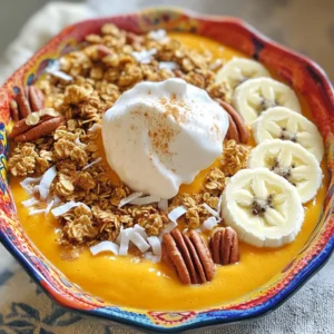 - 1 cup pumpkin puree - 1 frozen banana - 1/2 cup Greek yogurt - 1/2 cup milk (your choice of dairy or non-dairy alternative) - 2 tablespoons maple syrup (feel free to adjust for sweetness) - 1 teaspoon vanilla extract - 1 teaspoon pumpkin pie spice - 1/4 teaspoon ground cinnamon This pumpkin cheesecake smoothie bowl uses simple, wholesome ingredients. Pumpkin puree adds creaminess and flavor. The frozen banana gives the bowl a nice chill and sweetness. Greek yogurt boosts the protein and makes it rich. Milk, whether dairy or non-dairy, creates the perfect texture. Maple syrup sweetens the blend. You can adjust the amount based on your taste. Vanilla extract adds a lovely aroma. Pumpkin pie spice and ground cinnamon bring warmth and depth to every bite. The mix of these ingredients creates a delightful and cozy flavor. - Granola - Chopped pecans - Sliced fresh bananas - Coconut flakes - Whipped cream Toppings make this smoothie bowl even more fun! Granola adds crunch and texture. Chopped pecans give a nice nutty flavor. Sliced bananas bring freshness and extra sweetness. Coconut flakes add a tropical touch. A dollop of whipped cream finishes it off, making it feel like a treat. You can choose your favorites or mix and match for variety. - In a blender, combine these ingredients: - 1 cup pumpkin puree - 1 frozen banana - 1/2 cup Greek yogurt - 1/2 cup milk (your choice) - 2 tablespoons maple syrup - 1 teaspoon vanilla extract - 1 teaspoon pumpkin pie spice - 1/4 teaspoon ground cinnamon Blend them all together until smooth and creamy. If it is too thick, add more milk to get the right texture. Pour your blended mixture into a bowl. To make it look nice, use a spoon to create swirls on top. Now comes the fun part! Top your smoothie bowl with: - A generous handful of granola - Chopped pecans - Sliced fresh bananas - Coconut flakes Finish it all off with a delightful dollop of whipped cream. Enjoy the beautiful colors and flavors! To make your smoothie bowl creamy, you need the right mix. If it feels thick, add a splash of milk. This helps you reach a smooth texture. I often use dairy or almond milk for the best results. Frozen bananas are magic here. They add creaminess and chill without ice. Just peel, slice, and freeze the banana ahead of time. This will make your smoothie bowl super delightful. First, serve your smoothie in a bright bowl. It makes the colors pop! Use a spoon to create a swirl on top. This adds a nice touch and makes it look fancy. For garnishing, sprinkle pumpkin pie spice on top. It gives an extra flavor kick. You can also arrange toppings like granola and nuts in fun patterns. This makes every bite exciting. You can adjust the sweetness to fit your taste. If you want it sweeter, add more maple syrup. Start with two tablespoons, then taste and add more if needed. For toppings, feel free to mix things up. Try fresh berries for a fruity twist or swap pecans for almonds. You can even add a scoop of nut butter for extra richness. This keeps your smoothie bowl fresh and fun! {{image_4}} You can make your pumpkin cheesecake smoothie bowl even better! Try adding chocolate or peanut butter. A spoonful of cocoa powder gives a rich taste. It blends well with the pumpkin. Peanut butter adds creaminess and a nutty flavor. It pairs nicely with the sweet notes. You can also mix in other fruits. Consider using apples or pears for a fresh twist. They add a bright taste that complements pumpkin. You can even use berries for a tart kick. These fruits add color and texture to your bowl. If you want a vegan option, swap Greek yogurt for coconut yogurt. Use almond, soy, or oat milk instead of dairy milk. These changes keep the bowl creamy and delicious. For a low-sugar version, reduce or skip the maple syrup. Instead, try sweetening with ripe bananas or a few dates. They add natural sweetness without extra sugar. You can make your smoothie bowl festive for the holidays! Add cinnamon, nutmeg, or even a splash of eggnog. These flavors bring warmth and cheer to your dish. In summer, switch out pumpkin for fresh peaches or mangoes. This change keeps things light and refreshing. You can enjoy a seasonal twist while keeping the creamy texture. To keep your pumpkin cheesecake smoothie bowl fresh, store any leftovers in an airtight container. This helps prevent spoilage. You can refrigerate it for up to two days. If you notice any changes in smell or color, it’s best to toss it. If you want to save some for later, freezing works well. Pour the smoothie into freezer-safe containers. Leave some space at the top for expansion. You can freeze it for up to a month. When ready to enjoy, let it thaw overnight in the fridge. If you're in a hurry, place it in warm water for a quick thaw. Make mornings easier by prepping ingredients in advance. You can mix the dry ingredients and store them in a jar. Slice the banana and keep it in the fridge. When you want a smoothie bowl, just blend everything together. This saves time and gets you a tasty breakfast fast! A Pumpkin Cheesecake Smoothie Bowl is a tasty treat. It blends pumpkin puree, banana, and yogurt into a creamy mix. The flavors are warm and sweet, thanks to maple syrup and pumpkin pie spice. This bowl feels like dessert but is healthy enough for breakfast. The toppings, like granola and pecans, add a nice crunch. Each spoonful tastes like fall, making it perfect for any pumpkin lover. You can easily make this smoothie bowl without dairy. Instead of Greek yogurt, use coconut yogurt or almond yogurt. For milk, try almond milk, oat milk, or coconut milk. These options keep the taste rich and creamy without dairy. You won’t miss the dairy at all! Yes, you can use fresh pumpkin. First, cook the pumpkin until it's soft. Cut it into pieces and steam or roast it. After cooking, scoop out the flesh and blend it until smooth. Fresh pumpkin may taste a bit different but will still be great. It adds a nice, fresh flavor to your smoothie bowl. Just make sure it's very soft for the best texture. This blog post covered the delicious pumpkin cheesecake smoothie bowl, from key ingredients to serving tips. You learned how to craft a smooth, tasty base and add fun toppings. Remember, you can customize it with different flavors or dietary adjustments. Enjoy this healthy treat any time of year. Prepare a batch for quick breakfasts or snacks. It's a simple way to enjoy fall flavors all summer long. Happy blending!