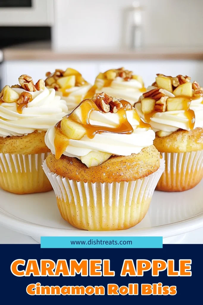 Indulge in the ultimate fall treat with these Caramel Apple Cinnamon Roll Cupcakes! Combining the warm flavors of cinnamon, sweet apples, and rich caramel, these easy-to-make cupcakes are a delicious way to impress your friends and family. Perfect for any occasion, they come topped with cream cheese frosting and an extra drizzle of caramel. Click through for the full recipe and create your own batch of these delightful cupcakes! #CinnamonRollCupcakes #FallBaking #CaramelApple #SweetTreats