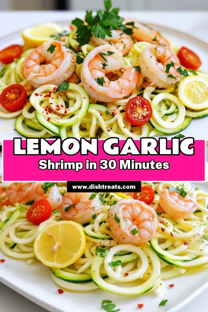 Savor the flavor of Lemon Garlic Shrimp with Zoodles, an easy sheet pan recipe perfect for a healthy dinner! Enjoy succulent shrimp tossed with zoodles, fresh cherry tomatoes, and a zingy lemon garlic marinade, all baked to perfection in just 30 minutes. It's a nutritious and delicious meal that’s sure to impress. Click through for the full recipe and elevate your dinner tonight! #LemonGarlicShrimp #HealthyEating #SheetPanRecipes #Zoodles