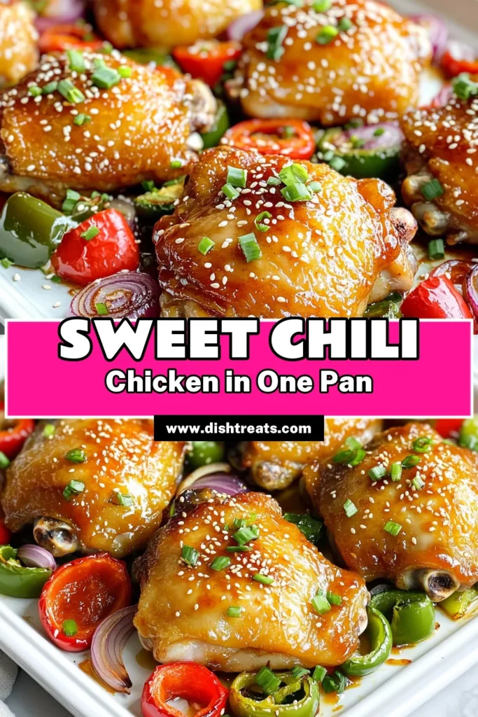Elevate your dinner game with these Sheet-Pan Sweet Chili Glazed Chicken Thighs! This recipe combines juicy chicken thighs with a delicious sweet chili marinade and colorful roasted veggies for a meal that’s both easy and impressive. Perfect for busy weeknights, this dish takes just 40 minutes to prepare. Don’t miss out on this tasty creation—click through for the full recipe and get cooking tonight! #SheetPanRecipes #ChickenThighs #EasyDinner #HealthyEating