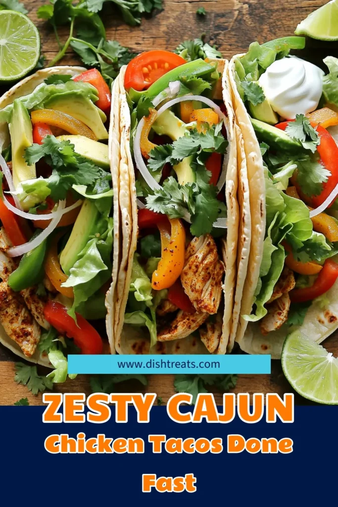 Spice up your dinner with these Zesty Spicy Cajun Chicken Tacos! With tender chicken coated in bold Cajun seasoning and colorful veggies, these tacos are a flavor explosion your taste buds will love. Perfectly topped with fresh avocado, lettuce, and a creamy dollop of sour cream, they’re easy to make and utterly delicious. Ready to tantalize your palate? Click to explore the full recipe now! #CajunChicken #TacoTuesday #SpicyRecipes #DinnerInspiration