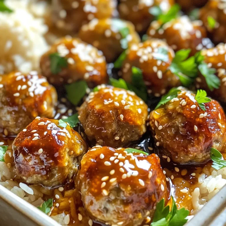 - 1 pound ground beef (or a blend of beef and pork) - 1/2 cup breadcrumbs (preferably seasoned) - 1/4 cup grated Parmesan cheese - 1/4 cup fresh parsley, finely chopped - 1 large egg, beaten - 2 tablespoons soy sauce - 2 cloves garlic, finely minced - 1 teaspoon fresh ginger, grated - 1/4 teaspoon black pepper - 1 cup honey - 1/2 cup ketchup - 2 tablespoons apple cider vinegar - 1 teaspoon red chili flakes (optional) Ground beef is the main part of the meatballs. It gives a rich flavor. You can mix in pork for a tastier twist. Breadcrumbs help hold the meatballs together. Parmesan cheese adds a sharp, salty taste. Fresh parsley brightens the dish and adds color. Soy sauce gives a salty and savory kick. Garlic and ginger bring warmth and depth. Honey sweetens the sauce and makes it sticky. Ketchup adds tanginess, while apple cider vinegar gives a bit of zing. Red chili flakes can add heat if you want it. - Ground beef: You can use ground turkey or chicken for a lighter option. - Breadcrumbs: Use crushed crackers or oats if you don’t have breadcrumbs. - Parmesan cheese: Any hard cheese works, like Pecorino or nutritional yeast for a vegan option. - Fresh parsley: Try basil or cilantro for a different herbal note. - Honey: Maple syrup or agave can replace honey for a vegan choice. - Apple cider vinegar: White vinegar or lemon juice can work too. - Red chili flakes: Use hot sauce or omit for no heat. These substitutions keep the spirit of the dish while making it your own! Start by gathering your ingredients. You will need ground beef, breadcrumbs, and Parmesan cheese. In a large bowl, mix these with chopped parsley, beaten egg, soy sauce, minced garlic, grated ginger, and black pepper. Make sure you combine everything well. This step is key for tasty meatballs. The mixture should be firm but not dry. Now, use your hands to form small meatballs. Aim for about 1 inch in diameter. This size cooks evenly and stays juicy. Place them on a parchment-lined tray. This makes it easy to transfer them later. Try to keep them spaced out. That way, they won’t stick together during cooking. While the meatballs are ready, prepare the honey garlic sauce. In a separate bowl, mix honey, ketchup, apple cider vinegar, and red chili flakes if you want a spicy kick. Whisk until smooth. This sauce is the star of the dish. It gives sweetness and tang, making the meatballs irresistible. Transfer the meatballs to the slow cooker. Make sure they have some space between them. Pour the honey garlic sauce over the meatballs. Coat each meatball well with the sauce. Cover the slow cooker with a lid. Cook on low for 4-5 hours or on high for 2-3 hours. When done, gently stir the meatballs to re-coat them in the sauce. Enjoy the rich, savory aroma filling your kitchen! To get meatballs that are soft but firm, use a mix of meats. A blend of ground beef and pork works great. The pork adds flavor and keeps them juicy. Mix all the ingredients gently to avoid tough meatballs. Don't overwork the mixture; just combine until mixed. Using breadcrumbs helps too. They bind the meatballs and keep them moist. Seasoning is key to great meatballs. Use fresh garlic and ginger for a punch of flavor. Fresh parsley adds a bright taste that contrasts the sweetness. Soy sauce brings in umami, while black pepper adds warmth. If you like heat, add red chili flakes. Adjust the amount based on your taste. Don't forget to taste the mixture before cooking. You can add more salt or spices if needed. Sometimes, meatballs can fall apart. If this happens, try adding more breadcrumbs or an extra egg. These help bind the mixture. If they are too dense, add a splash of milk. This will make them lighter. If your sauce is too thick, thin it with a bit of water or broth. Lastly, if they don’t have enough flavor, adjust the sauce by adding more honey or soy sauce. Taste as you go to find the right balance. {{image_4}} You can switch up the meat for your meatballs. Ground beef is great, but a blend of beef and pork adds rich flavor. You can also use ground turkey or chicken for a leaner choice. Each meat option gives a unique taste and texture. Just remember, the cooking time may vary slightly with different meats. The sauce is key to these meatballs. You can tweak it for your taste. If you want less sweetness, add more soy sauce or vinegar. For a spicy kick, mix in more red chili flakes. You can also use different sweeteners like maple syrup or agave for a twist. Experimenting with the sauce keeps things fun and fresh. Adding veggies is a smart way to make these meatballs healthier. You can mix in finely chopped carrots or bell peppers into the meat mixture. This adds color and nutrients without changing the flavor much. Another option is to serve the meatballs on a bed of steamed broccoli or zucchini noodles. This adds fiber and fills you up! To keep your Sweet Honey Garlic Meatballs fresh, let them cool first. Place them in an airtight container. They will stay good in the fridge for up to three days. Make sure to store any extra sauce separately. This helps keep the meatballs from getting soggy. When you’re ready to enjoy leftovers, use the microwave or stovetop. If using the microwave, heat them for about one to two minutes. Stir halfway to ensure even heating. On the stovetop, add meatballs and sauce to a pan. Heat over low until warm, about five to seven minutes. This method keeps them juicy and tasty. For longer storage, freeze the meatballs. Place them in a single layer on a baking sheet. Freeze them for about an hour. Once firm, transfer them to a freezer-safe bag or container. Label it with the date. They can last up to three months in the freezer. Thaw them in the fridge overnight before reheating. This helps keep the flavor intact. Yes, you can make these meatballs ahead of time. Mix the meatball mixture and form the balls. Store them in the fridge for up to a day. You can also freeze them for later use. Just remember to thaw them before cooking. These meatballs pair well with many sides. Here are some ideas: - Fluffy rice - Steamed noodles - Fresh salad - Roasted vegetables You can also serve them in a sub roll for a tasty meatball sandwich. To reduce the sweetness, you can adjust the honey. Use less honey or add more ketchup. Another option is to add a splash of soy sauce or vinegar. This will help balance the flavors. Absolutely! You can use ground turkey, chicken, or even pork. Each type of meat gives a unique flavor. If you want more richness, a blend of beef and pork works great too. Check the meatballs for doneness by using a meat thermometer. They should reach an internal temperature of 165°F. You can also cut one open; it should be no longer pink and juices should run clear. You learned about making Sweet Honey Garlic Meatballs. We covered ingredients, step-by-step instructions, tips, and variations. Remember, you can switch meats or add veggies for a twist. Store leftovers properly for later enjoyment. With these tools, you can create meatballs that impress. Enjoy trying new flavors and sharing meals with friends and family! Happy cooking!
