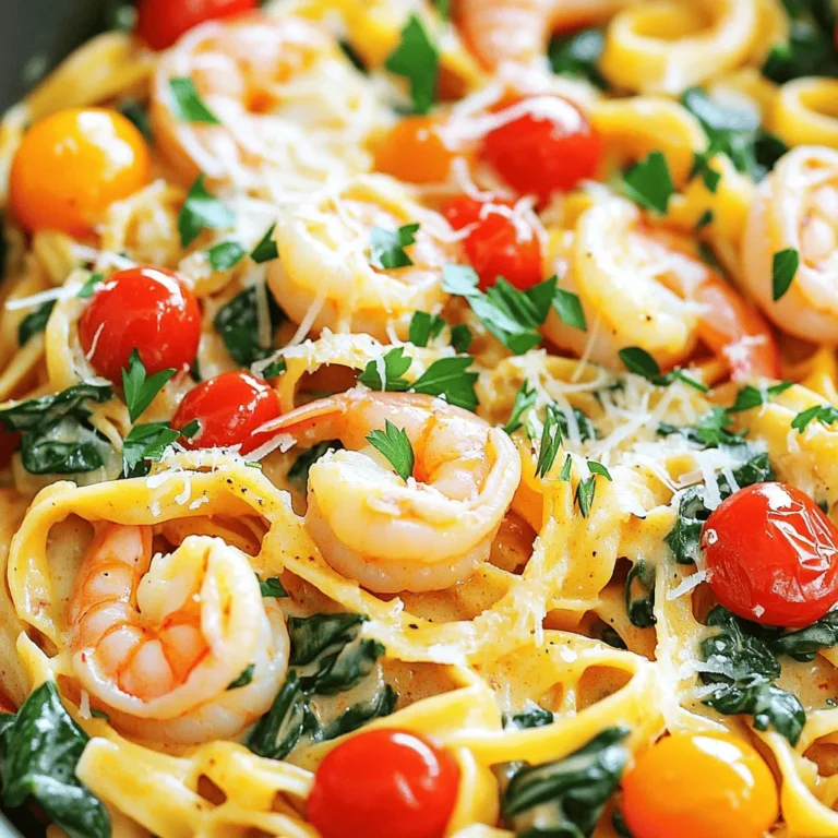 - 8 oz linguine pasta - 1 lb large shrimp, peeled and deveined - 1 tablespoon Cajun seasoning - 2 tablespoons olive oil - 1 medium onion, finely chopped - 3 cloves garlic, minced - 1 red bell pepper, diced - 1 cup cherry tomatoes, halved - 1 cup fresh spinach - 1 cup heavy cream - 1 cup chicken broth - Salt and pepper to taste - Fresh parsley, chopped (for garnish) - Grated Parmesan cheese (for serving) In this recipe, I focus on fresh, vibrant ingredients. The linguine pasta will serve as a hearty base. Shrimp adds protein and flavor, while Cajun seasoning brings a spicy kick. I use high-quality olive oil for sautéing. The onion and garlic provide a fragrant start. Red bell pepper adds color and sweetness. Cherry tomatoes burst with juice, and fresh spinach gives a healthy touch. For the creamy sauce, I choose heavy cream and chicken broth. Salt and pepper enhance the taste. Garnishes like parsley and Parmesan elevate the dish visually and flavor-wise. When you gather these ingredients, you set the stage for a delightful dish that is both creamy and spicy. - Heat 2 tablespoons of olive oil in a large pot over medium heat. - Once the oil glistens, add 1 medium onion, finely chopped. - Sauté for about 3-4 minutes until the onion turns soft and clear. - Next, stir in 3 cloves of minced garlic and 1 diced red bell pepper. - Cook for another 2-3 minutes until the bell pepper is soft and fragrant. - Take 1 pound of large shrimp, peeled and deveined. - Season the shrimp with 1 tablespoon of Cajun seasoning, plus a dash of salt and pepper. - Add the seasoned shrimp to the pot. - Cook for about 2-3 minutes, stirring until the shrimp are pink and opaque. - Remove the shrimp from the pot and set them aside in a bowl. - Pour in 1 cup of chicken broth and bring it to a gentle simmer. - Add 8 ounces of linguine pasta to the pot, ensuring it is fully submerged. - Cook according to the package instructions, about 8-10 minutes, while stirring to stop sticking. - Once the pasta is al dente, lower the heat. - Stir in 1 cup of heavy cream, 1 cup of halved cherry tomatoes, and 1 cup of fresh spinach. - Allow the sauce to cook for an additional 2-3 minutes until it thickens and the spinach wilts. - Return the shrimp mixture to the pot. - Gently stir to combine all the ingredients. - Taste and adjust the seasoning with salt and pepper as needed. - Remove the pot from heat and let it sit for a few minutes. - This resting time allows the flavors to meld beautifully. To ensure your shrimp is cooked just right, keep an eye on the color. Cook shrimp until they turn pink and opaque. This usually takes about 2-3 minutes. Overcooking makes them tough. Always choose fresh shrimp. Fresh shrimp has a sweet flavor and a firm texture. Look for shrimp that smells clean and ocean-like. For the cream sauce, you can alter the thickness based on your taste. If you want a thicker sauce, let it simmer a bit longer. If it’s too thick, add a splash of chicken broth or water. For seasoning, taste as you go. A pinch of salt or a dash of hot sauce can elevate the flavor. Don’t shy away from adjusting the Cajun seasoning to your liking. Serving is key to making your dish appealing. Use shallow bowls to show off the creamy linguine. Garnish with freshly chopped parsley and a sprinkle of grated Parmesan cheese. This adds color and flavor. Pair this dish with a simple side salad or garlic bread for a complete meal. {{image_4}} You can switch shrimp with chicken or scallops. Chicken gives a hearty bite, while scallops offer a sweet taste. For a vegetarian option, try mushrooms or tofu. Both add great texture and soak up flavors well. Use firm tofu for better results. Want it milder? Cut back on Cajun seasoning and add a pinch of salt instead. To kick it up, add more Cajun spice or include cayenne pepper. A splash of hot sauce works too! Experiment to find your perfect heat level. If you need gluten-free pasta, choose brown rice or chickpea pasta. These options hold up well in sauce. For a dairy-free version, swap heavy cream with coconut milk or cashew cream. Both give a rich taste without dairy. To keep your One Pot Creamy Cajun Shrimp Linguine fresh, store leftovers in an airtight container. This will help maintain flavor and texture. You can store it in the fridge for up to three days. If you want to save it for later, freezing is a great option. Allow the dish to cool completely before placing it in a freezer-safe container. It can last up to three months in the freezer. To enjoy it later, move the container to the fridge overnight to thaw. When you are ready to eat the leftovers, reheating is simple. Use a skillet over low heat for best results. Add a splash of chicken broth or cream to keep it creamy. Stir gently to avoid overcooking the shrimp. Heat until warmed through, and enjoy! Yes, you can switch the linguine for other pasta types. Some great options include: - Spaghetti - Fettuccine - Penne - Farfalle Each pasta has a unique shape and texture, but they all pair well with the creamy sauce. Look for a few clear signs to know when shrimp is done: - The color changes to pink. - The texture becomes firm and opaque. - It curls into a C shape. These signs ensure your shrimp is perfectly cooked and safe to eat. This dish pairs well with many sides. Consider serving it with: - Garlic bread for dipping in sauce. - A fresh garden salad for crunch. - Roasted vegetables to add flavor. These sides enhance the meal and add variety. Yes, this dish is great for meal prep. Here are some tips: - Store in airtight containers for up to three days. - Keep shrimp separate if possible until ready to eat. - Reheat gently to avoid overcooking shrimp. These steps help maintain flavor and texture when storing leftovers. This blog covered how to make a delicious Cajun shrimp linguine, from ingredients to tips. You learned about the main ingredients, like shrimp and linguine, and how to create a creamy sauce. I offered suggestions for variations and storage, ensuring you can adapt the recipe to your taste. Now, you have the tools to create this flavorful dish at home. Enjoy cooking and impressing yourself and others with your new skills!