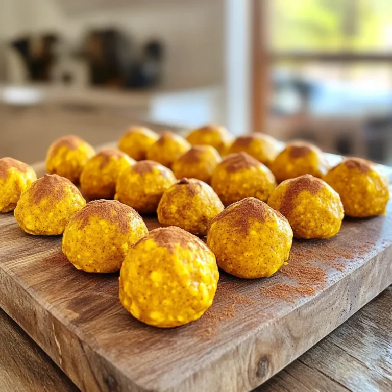To make delicious pumpkin protein bites, you need simple and healthy ingredients. Here’s the list: - 1 cup canned pumpkin puree - 1 cup rolled oats - 1/2 cup protein powder (you can choose vanilla or unflavored) - 1/4 cup almond butter or peanut butter (pick your favorite) - 1/4 cup honey or maple syrup (for natural sweetness) - 1 teaspoon vanilla extract (pure is best) - 1 teaspoon ground cinnamon (for warmth) - 1/4 teaspoon ground nutmeg (for a hint of spice) - A pinch of salt (to enhance flavors) - Optional: 1/4 cup chocolate chips or chopped nuts (for extra crunch) These ingredients come together to create a tasty snack. Each one plays a role to make these bites both nutritious and yummy. The pumpkin puree adds moisture and flavor. The oats provide fiber. The protein powder boosts the protein content. You can mix and match these ingredients to fit your taste! - In a large bowl, mix 1 cup of canned pumpkin puree and 1/4 cup of almond or peanut butter. - Stir them together until they blend smoothly. - Next, add in 1/4 cup of honey or maple syrup and 1 teaspoon of vanilla extract. - Mix everything until it is well combined and creamy. - In another bowl, combine 1 cup of rolled oats, 1/2 cup of protein powder, 1 teaspoon of ground cinnamon, 1/4 teaspoon of ground nutmeg, and a pinch of salt. - Stir these dry ingredients together until they are evenly mixed. - Slowly add the dry mix to the pumpkin mixture. - Stir continuously until you form a thick, uniform dough. - If you want a crunch, fold in 1/4 cup of chocolate chips or nuts now. - Use your hands to shape the dough into small balls, about 1 inch wide. - Place the formed bites on a baking sheet lined with parchment paper. - Freeze them for about 30 minutes until firm. - Store the bites in an airtight container. They last a week in the fridge or longer in the freezer. - How to store in the fridge: Place your bites in an airtight container. They will stay fresh for up to a week. Keep them in a cool spot for best flavor. - Freezing for longer shelf life: For longer storage, freeze the bites. Place them in a freezer-safe bag or container. They can last for up to three months in the freezer. - Ideas for snacking or post-workout fueling: Enjoy these bites as a quick snack. They are great after workouts for a boost of energy. You can also pack them for lunch or a road trip! - Presentation tips for gifting: Wrap the bites in small cellophane bags. Tie with a ribbon for a thoughtful homemade gift. They look lovely and taste great, too! - Alternatives for nut butters: If you have nut allergies, use sunflower seed butter. This option works well and keeps the taste delicious. - Sweetener options: You can swap honey for agave syrup or maple syrup. Both will keep the bites sweet and tasty without changing the texture. {{image_4}} You can easily change the taste of your pumpkin protein bites. Adding seeds or dried fruits boosts flavor and texture. Try sunflower seeds, chia seeds, or dried cranberries. These add a nice crunch and sweetness. Using different spices can transform the bites. Instead of cinnamon, use ginger or allspice for a warm kick. A pinch of cloves also gives a nice twist. Don't be afraid to experiment with flavors you love! Making these bites vegan is simple. Substitute almond butter with sunflower seed butter. Use maple syrup instead of honey for sweetness. Choose a plant-based protein powder to keep it vegan. For gluten-free bites, swap rolled oats for certified gluten-free oats. This ensures everyone can enjoy them. You can also add more protein by using hemp seeds or pea protein. These adjustments make the bites fit different diets while keeping them tasty! These pumpkin protein bites are not only tasty but also healthy. A serving of two bites has about 150 calories. Each bite packs in: - Protein: 5 grams - Fat: 7 grams - Carbohydrates: 18 grams The protein comes from the protein powder and nut butter. The fat mainly comes from the nut butter. The oats provide complex carbs for energy. Pumpkin and oats hold many health benefits. Pumpkin is low in calories and rich in vitamins. It is high in fiber, which helps with digestion. Pumpkin also has antioxidants that support your immune system. Oats give you steady energy and keep you full longer. They help lower cholesterol and control blood sugar levels. Serving size matters with snacks. Each bite is about one inch wide. It is best to eat two bites as a serving. This gives you a good mix of nutrients without overdoing it. If you want a snack, keep it to two bites. This helps with portion control, making healthy choices easier. Pumpkin protein bites last about one week in the fridge. Store them in an airtight container. This keeps them fresh and tasty. Yes, you can use fresh pumpkin. Cook and puree it until smooth. Make sure it isn’t too watery. Canned pumpkin is more convenient, but fresh adds great flavor. To freeze pumpkin protein bites, first chill them in the fridge. Once firm, place them in a single layer on a baking sheet. After they freeze, transfer them to a freezer bag. Label the bag with the date. They can last for about three months. - Are there gluten-free options for this recipe? Yes, you can make gluten-free pumpkin protein bites. Just choose gluten-free rolled oats. Ensure your protein powder is also gluten-free. This way, everyone can enjoy them. - Can I make these without protein powder? Yes, you can skip the protein powder. The bites will still taste great. You may want to add more oats or nut butter for texture. This keeps them filling and delicious. This blog covered how to make tasty pumpkin protein bites. We looked at the key ingredients, step-by-step instructions, and helpful tips. You can store these bites and even change flavors to suit your taste. These snacks are nutritious and perfect for fueling your day. Now you're ready to create these healthy bites and enjoy them anytime. Remember, you can make these your own by adding your favorite flavors or ingredients. Happy snacking!