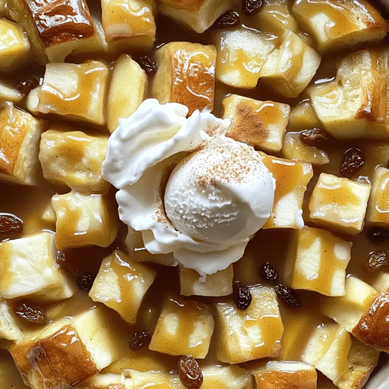 For a rich and tasty Slow Cooker Apple Cider Bread Pudding, the right ingredients matter. - Bread types: Use day-old bread like challah or brioche. They soak up flavors well and stay soft. - Wet ingredients: Blend 2 cups of apple cider, 1 cup of whole milk, and 4 large eggs. This mix gives moisture and creaminess. - Spice profile: Essential spices include 1 teaspoon of cinnamon, 1/2 teaspoon of nutmeg, and a pinch of salt. These spices add warmth and depth. Add-ins can make your bread pudding even better. - Common additions: You can mix in 1/2 cup of raisins or 1/4 cup of chopped pecans or walnuts for extra texture and flavor. - Apple varieties: I recommend using tart apples like Granny Smith or Honeycrisp. Their tangy taste balances the sweetness of the pudding. To start, you need to cube the day-old bread correctly. I like to use challah or brioche. These types hold moisture well. Cut the bread into 1-inch cubes. Try to make them even so they cook evenly. Next, mix the wet ingredients thoroughly. In a large bowl, whisk together the apple cider, whole milk, eggs, packed brown sugar, vanilla extract, ground cinnamon, ground nutmeg, and salt. Make sure the mixture is smooth. This step is key for great flavor! Now, let’s layer the ingredients in the slow cooker. First, place the cubed bread evenly at the bottom. Then, pour the apple cider mixture over the bread. This helps every piece soak up the liquid. Add in the diced tart apples, raisins, and nuts if you are using them. Gently fold these into the bread, mixing until combined. Next, set the slow cooker. Cover it securely and set it to cook on low for 6 to 8 hours. It’s best to check the pudding near the end. The bread pudding is done when it has set, and a knife inserted in the center comes out clean. When do you check for doneness? About an hour before the cooking time ends, start checking. This way, you won’t overcook it. After cooking, let the bread pudding rest for about 15 minutes. This resting time helps it firm up. It makes serving easier and keeps the shape better. Enjoy your warm bread pudding with a splash of apple cider, whipped cream, or vanilla ice cream on top! To avoid sogginess in your slow cooker apple cider bread pudding, use day-old bread. Fresh bread absorbs too much liquid, leading to a mushy result. I recommend using challah or brioche for their rich texture. Make sure to cube the bread into even pieces. This helps the bread soak evenly and cook properly. It’s also key to mix the wet ingredients well before adding them to the bread. This ensures all flavors blend nicely. To achieve the perfect balance of flavors, consider the spice mix. Ground cinnamon and nutmeg work together to bring warmth. You can adjust the spices based on your taste. If you love more warmth, add extra cinnamon or a pinch of ginger. For a beautiful presentation, serve the bread pudding warm. Drizzle it with a splash of apple cider for extra flavor. A sprinkle of cinnamon or thin apple slices on top adds a nice touch. Pair your bread pudding with whipped cream or a scoop of vanilla ice cream. The creaminess complements the warm bread perfectly. If you want to be fancy, try both. Each bite will be a delightful mix of flavors and textures. {{image_4}} You can change the flavor of your slow cooker apple cider bread pudding easily. Try adding spices like ginger or cardamom for a warm kick. A little goes a long way, so start small. You can always add more if you like the taste. Using flavored bread can also change the game. For example, cinnamon raisin bread adds a sweet twist that pairs well with apple cider. This variation makes your dessert even more exciting and delicious. If you need gluten-free options, use gluten-free bread. Many stores offer great choices that taste good. It works the same way in the recipe, so you won’t miss the gluten at all. For a vegan version, swap the eggs and milk. Use a mix of flaxseed meal and water for the eggs. For milk, try almond or oat milk. These changes keep your bread pudding creamy and tasty without dairy. To store leftover bread pudding, let it cool down first. Place it in an airtight container. Keep it in the fridge for up to four days. When you want to enjoy it again, simply reheat a portion in the microwave. Heat it for 30 seconds, then check if it's warm. If not, keep heating in short bursts. You can also use the oven to reheat. Preheat your oven to 350°F (175°C), cover it with foil, and bake for about 15 minutes. This helps keep it moist. You can freeze both unbaked and baked bread pudding. If you freeze unbaked pudding, prepare it and place it in a freezer-safe dish. Cover it tightly with plastic wrap and foil. It can stay frozen for up to three months. To bake, thaw it in the fridge overnight and then cook as usual. For baked bread pudding, let it cool completely before freezing. Cut it into portions for easy access later. When you’re ready to eat, thaw it in the fridge overnight. Reheat in the oven or microwave as mentioned before. Can I use fresh bread instead of day-old? You can use fresh bread, but it won’t soak up the liquid as well. Day-old bread has a firmer texture, which helps it absorb the apple cider mix better. This gives you a richer and softer bread pudding. If you only have fresh bread, let it sit out for a few hours to dry slightly. How long will the bread pudding last in the fridge? Your bread pudding can last for about 3 to 4 days in the fridge. Just place it in an airtight container. When you want to enjoy it again, warm it up in the microwave or oven. What to do if the bread pudding is too dry? If your bread pudding turns out dry, drizzle some apple cider or milk over it before serving. This will add moisture and flavor back into the dish. You can also reheat it with a little bit of liquid to bring back the soft texture. Ideas for using leftover bread pudding There are many fun ways to use leftover bread pudding! You can turn it into a breakfast dish by adding yogurt and fresh fruit. You can also make bread pudding pancakes or a sweet bread pudding trifle. Just layer in a glass with yogurt and berries for a tasty treat! To make bread pudding, start with the right ingredients: bread, milk, and eggs. Choose your spices to enhance flavors. Follow my step-by-step guide for easy preparation and cooking. Use handy tips to ensure perfect texture and presentation. In the end, you can get creative with variations and storage. Bread pudding is simple yet customizable. Enjoy your journey to making this classic dish, and savor each bite!