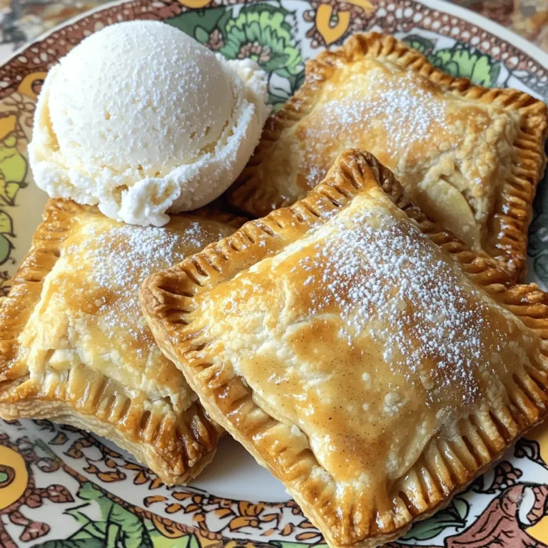 To make these apple hand pies, gather the following items: - 2 large apples (recommended: Granny Smith or Honeycrisp), peeled and finely diced - 1/4 cup packed brown sugar - 1 teaspoon ground cinnamon - 1/4 teaspoon ground nutmeg - 1 tablespoon fresh lemon juice - 1 tablespoon cornstarch - 1 package of refrigerated pie crusts (store-bought or homemade) - 1 egg, beaten (for egg wash) - Powdered sugar (for optional dusting) Choosing the right apples is key. I love using Granny Smith apples. They add a nice tartness. Honeycrisp apples are also great. They are sweet and juicy. You can mix these varieties for more flavor. This mix makes the filling bright and tasty. You can add more flavors if you like. Try adding a handful of raisins for sweetness. Chopped walnuts or pecans can add crunch. You could also use a pinch of ginger for spice. Each option brings a new twist to the pies. Feel free to get creative! To start, gather your apples. I prefer Granny Smith or Honeycrisp for their tartness. Peel and finely dice two large apples. Place the diced apples in a medium bowl. Add 1/4 cup of packed brown sugar. Sprinkle in 1 teaspoon of ground cinnamon and 1/4 teaspoon of ground nutmeg. Pour in 1 tablespoon of fresh lemon juice. Finally, add 1 tablespoon of cornstarch. Stir gently until all apples are coated. Allow the mixture to sit for 10-15 minutes. This step lets the flavors blend and enhances the taste. Next, prepare your pie crust. You can use store-bought or homemade crusts. Roll out the dough on a lightly floured surface until smooth. Use a round cookie cutter or a glass to cut circles. Aim for 4-5 inches in diameter. You should get about 8-10 circles. If you have extra dough, you can reroll and cut more. Now, it’s time to cook the hand pies. Preheat your air fryer to 350°F (175°C). This ensures even cooking. Take a tablespoon of your apple filling and place it in the center of each dough circle. Be careful not to overfill; otherwise, they might burst. Gently fold the dough over to create a half-moon shape. Use a fork to crimp the edges and seal the filling inside. Brush the tops with beaten egg wash for a golden color. Arrange the hand pies in a single layer in the air fryer basket. Cook for 10-12 minutes or until they are crispy and golden brown. Once done, carefully remove them and let cool for a few minutes. If you like, dust with powdered sugar for added sweetness. Enjoy your tasty treat! To get crispy hand pies, you need to follow some steps. First, use a good egg wash. This helps the crust shine and get golden. Brush the tops evenly with the beaten egg. Next, do not overcrowd your air fryer basket. Give each pie space to cook well. Lastly, check for doneness. Look for a nice, golden color. If they look pale, they need more time. Avoid these common mistakes to ensure success. First, do not overfill the pies. If you add too much filling, they may burst open. Second, do not skip the resting time for the filling. Allowing the mix to sit helps flavors blend. Lastly, remember to seal the edges well. If they are not crimped tightly, filling can leak during cooking. You can make these hand pies even better with a few tweaks. Add a pinch of salt to the filling. This boosts the sweetness of the apples. Try mixing in some raisins or chopped nuts for extra texture. For a fun twist, add a splash of vanilla extract. This adds warmth and depth to the flavor. {{image_4}} You can switch up the filling for your hand pies. Try using pears for a sweet twist. Berries like blueberries or raspberries also work well. They add bright colors and flavors. You can even mix fruits for a fun blend. Just keep the sugar and spices similar to what you use for apples. If you prefer gluten-free, you can use gluten-free pie crusts. Many stores sell these. You can also make your own with gluten-free flour. The filling stays the same, so enjoy the same great taste! Spices can really change the flavor of your hand pies. If you want a warm taste, add ginger or allspice. For a fresh kick, try adding a pinch of cardamom. Just be careful not to use too much. A little spice can go a long way! Store any leftover hand pies in an airtight container. This keeps them fresh and tasty. You can also wrap them in plastic wrap for extra protection. Keep them at room temperature for up to 2 days. If you want to keep them longer, move to the fridge. They will stay good for about a week in the fridge. To reheat, use the air fryer for the best results. Set it at 350°F (175°C) for about 5 minutes. This will make them crispy again. You can also use a microwave, but this may make them soft. Heat for about 15-20 seconds, just enough to warm them up. You can freeze these hand pies for later. Place them on a tray first, without touching. Freeze them for 1-2 hours until solid. Then, transfer them to a freezer bag. They can last up to 3 months in the freezer. To cook from frozen, just add a few extra minutes to the air fryer time. Enjoy your tasty treat anytime! Yes, you can use frozen pie crusts. They save time and work well. Just thaw them first. Follow the package instructions for best results. I like using these crusts for quick treats. They make the process easier and still taste great. To stop the filling from leaking, be careful with the amount you add. Use about one tablespoon of filling per pie. Seal the edges well with a fork. You can also chill the filled pies for a few minutes before cooking. This helps the dough firm up. Apple hand pies go well with many sides. A scoop of vanilla ice cream makes a delicious pair. You can also serve them with whipped cream for extra sweetness. Drizzling caramel sauce over them can add a fun twist. Enjoy your hand pies warm for the best taste! You now have everything needed to make delicious hand pies. From selecting the best apple varieties to preparing the filling and crust, each step counts. Follow the tips for a crispy result and avoid common mistakes for success. Explore various fruit fillings or spice options to keep it fun. Lastly, store any leftovers properly for future enjoyment. With these easy instructions and ideas, you can bake hand pies everyone will love. Enjoy creating and sharing them with others!