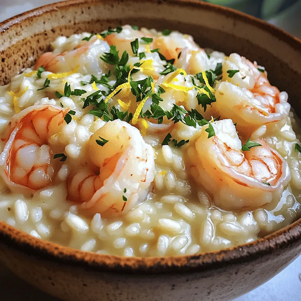 To make your creamy garlic shrimp risotto, gather these key ingredients: - 1 cup Arborio rice - 1 lb shrimp, peeled and deveined - 4 cups vegetable broth - 1 small onion, finely chopped - 4 cloves garlic, minced - 1 cup heavy cream - 1 cup grated Parmesan cheese - 2 tablespoons olive oil - 2 tablespoons butter - 1 teaspoon lemon zest - Salt and black pepper to taste - Fresh parsley, chopped for garnish These ingredients work together to create an amazing flavor. Arborio rice gives the risotto its creamy texture. The shrimp adds protein and a taste of the sea. Garlic and onion offer a savory base, while heavy cream and Parmesan boost the richness. You can add some extra touches to enhance your dish: - Lemon wedges for a zesty kick - Extra Parmesan cheese for creaminess - Red pepper flakes for a bit of heat - Fresh basil or chives for a pop of color These garnishes can brighten up your risotto. They also let you customize flavors to your liking. A squeeze of lemon can balance the richness perfectly. To make cooking easier, use these tools: - Large skillet for cooking the risotto - Saucepan for warming the broth - Wooden spoon for stirring the risotto - Ladle for adding broth easily - Measuring cups for precise ingredients Having the right tools makes the cooking process smooth and fun. A large skillet helps with even cooking. A wooden spoon ensures you don’t scratch your pan while stirring. First, gather all your ingredients. You will need: - 1 cup Arborio rice - 1 lb shrimp, peeled and deveined - 4 cups vegetable broth - 1 small onion, finely chopped - 4 cloves garlic, minced - 1 cup heavy cream - 1 cup grated Parmesan cheese - 2 tablespoons olive oil - 2 tablespoons butter - 1 teaspoon lemon zest - Salt and black pepper to taste - Fresh parsley, chopped for garnish Next, warm the vegetable broth in a saucepan. Keep it on low heat. This helps the rice cook evenly. In a large skillet, heat 1 tablespoon of olive oil and 1 tablespoon of butter over medium heat. When the butter melts, add the chopped onion. Cook for about 3-4 minutes until the onion is soft and clear. Now, add the minced garlic. Cook it for 1-2 minutes until it smells great but does not brown. Pour in the Arborio rice next. Stir well to coat each grain. Toast the rice for 1-2 minutes. This step brings out its flavor. Now, add the warm vegetable broth one ladle at a time. Stir the rice often. Let it soak up most of the liquid before adding more. This takes about 18-20 minutes. The rice should be creamy and slightly firm when done. While the risotto cooks, heat the remaining tablespoon of olive oil and tablespoon of butter in another pan over medium-high heat. Add the shrimp and season with salt and pepper. Cook the shrimp for 2-3 minutes on each side. They should turn pink and be fully cooked. Remove them from heat and set aside. When the risotto reaches a creamy texture, stir in the heavy cream, grated Parmesan, and lemon zest. Mix until everything is combined. Gently fold in the sautéed shrimp. Taste and adjust the seasoning with salt and pepper. Serve the risotto hot. Top it with fresh parsley for color and flavor. Enjoy your delicious Creamy Garlic Shrimp Risotto! To make risotto creamy, use Arborio rice. This rice has a high starch content. Start with warm vegetable broth; it helps the rice cook evenly. Add the broth slowly, one ladle at a time. Stir often, allowing the rice to absorb the liquid. After about 18-20 minutes, the rice will be creamy and tender. Mixing in heavy cream and Parmesan at the end boosts the creaminess too. When cooking shrimp, start with a hot pan. Use a mix of olive oil and butter for flavor. Season the shrimp with salt and pepper before cooking. Cook them for just 2-3 minutes on each side. They should turn pink and opaque, indicating they are done. Avoid overcooking, as shrimp can become rubbery. Set the shrimp aside until the risotto is ready, then fold them in gently. Taste your risotto before serving. You may want to add more salt or pepper. Fresh lemon zest gives a bright flavor, so don’t skip it! If you prefer a stronger taste, add more garlic. Fresh herbs, like parsley, not only add flavor but also color. Feel free to adjust based on your palate. Cooking is all about finding the right balance for you. {{image_4}} If you want a vegetarian risotto, you can swap shrimp for mushrooms. Use hearty types like portobello or shiitake. They add great flavor and texture. You can also use firm tofu, cut into cubes, for protein. Make sure to sauté them well so they soak in the flavors. You can change up the seafood in this risotto too. Try scallops or lobster for a special treat. They cook quickly and add luxury to your dish. If you prefer a mix, combine different seafood. Just adjust cooking times to ensure everything is tender and juicy. Adding veggies is an easy way to boost nutrition. Peas, spinach, or asparagus work well. They add color and flavor. You can mix them in during the last few minutes of cooking. Fresh herbs like basil or chives can also brighten the dish. Stir in chopped herbs just before serving for a fresh taste. To store leftover risotto, first let it cool to room temperature. Place it in an airtight container. Make sure to cover it well to keep it fresh. Store the container in the fridge. It will stay good for about 3 days. When you're ready to eat the leftover risotto, use a pan for the best results. Add a splash of broth or water to the risotto. Heat it over medium heat and stir often. This helps it stay creamy. You can also use the microwave. Place the risotto in a microwave-safe bowl. Add a little liquid, cover it with a damp paper towel, and heat in short bursts. Stir in between to avoid hot spots. If you want to freeze risotto, place it in a freezer-safe container. Leave some space at the top, as it may expand. It can last up to 2 months in the freezer. When you're ready to eat, let it thaw in the fridge overnight. Then, reheat it as described above. This way, you can enjoy this tasty dish later! The best rice for risotto is Arborio rice. Arborio rice has a high starch content. This starch helps create the creamy texture that risotto is known for. Other types like Carnaroli and Vialone Nano also work well. These varieties absorb liquid well, giving you that perfect bite. You can make risotto in advance, but it won't have the same fresh taste. If you do, store it in the fridge. To reheat, add a bit of broth or water. This will help bring back the creamy texture. Keep in mind, fresh is best for risotto. To make risotto dairy-free or vegan, swap the heavy cream and cheese. Use coconut cream or cashew cream instead. Nutritional yeast is a great cheese substitute. It adds a nice cheesy flavor. Make sure to check your vegetable broth for dairy ingredients. A crisp white wine pairs well with shrimp risotto. Options like Sauvignon Blanc or Pinot Grigio work great. These wines have acidity that cuts through the creaminess. They enhance the shrimp's flavor without overpowering the dish. Serve a glass alongside your meal for a perfect match. I’ve shared how to make creamy garlic shrimp risotto, from the key ingredients to cooking steps. You learned about tools, tips, and even variations for different tastes. Remember, achieving that creamy texture is key. You can explore options like vegetarian or seafood twists. And don’t forget about proper storage for leftovers! With these tips, you can make a delicious risotto every time. Enjoy the process and impress your friends with your cooking skills!
