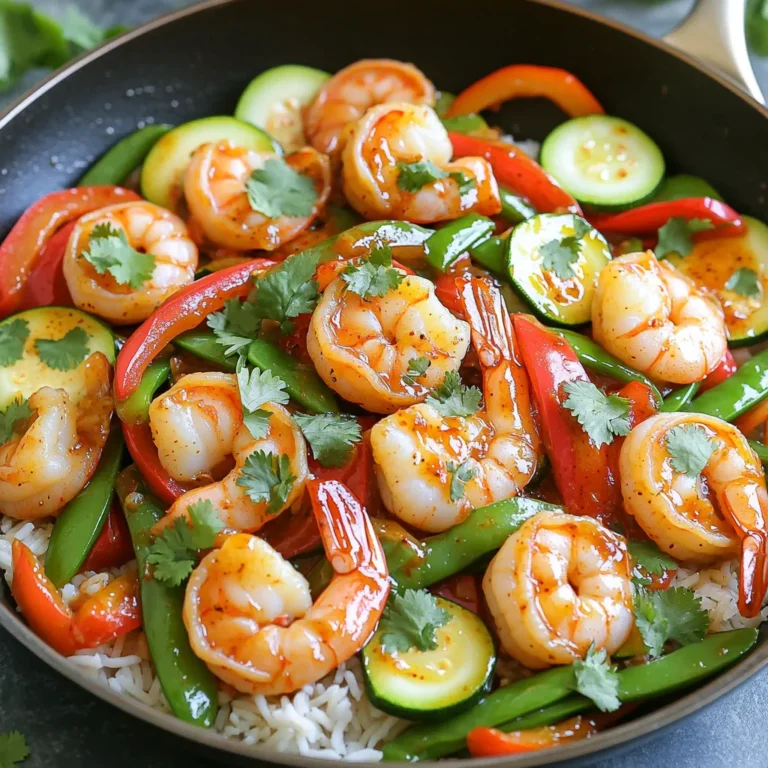 - 1 lb large shrimp, peeled and deveined - 2 tablespoons vegetable oil - 4 cloves garlic, minced - 1 red bell pepper, sliced into thin strips - 1 medium zucchini, sliced into half-moons - 1 cup snap peas, trimmed - 2 tablespoons soy sauce - 1 tablespoon chili paste (adjust according to spice preference) - 1 teaspoon honey or agave syrup - Salt and freshly ground black pepper to taste In this Minute Chili Garlic Shrimp Stir-Fry, the ingredients are fresh and vibrant. The shrimp brings protein and flavor. Use large shrimp for the best bite. Make sure they are peeled and deveined for easy eating. Next, we add vegetable oil, which helps cook the garlic and shrimp. Garlic is key for flavor. Mince it well so it spreads its taste throughout the dish. For a colorful crunch, I love using a red bell pepper. It adds sweetness and a bright look. The zucchini gives a nice texture and softens well. Snap peas add a crisp bite and vivid green color. The sauce is simple but packed with flavor. Soy sauce adds saltiness, while chili paste gives it a spicy kick. Honey or agave syrup balances the heat with a touch of sweetness. Finish with salt and pepper for more depth. This mix of ingredients makes for a quick, tasty meal. - Heat 2 tablespoons of vegetable oil in a large skillet over medium-high heat. - Wait until the oil shimmers. This shows it is hot enough. - Add 4 cloves of minced garlic. Sauté for about 30 seconds. - Stir the garlic to avoid burning. The smell should be strong and fragrant. - Now, add 1 pound of peeled and deveined large shrimp. - Cook for about 2-3 minutes. Watch for them to turn pink and opaque. - Stir occasionally to cook evenly. Once they look good, they're done. - Next, add the sliced red bell pepper, zucchini half-moons, and snap peas. - Stir-fry these for an extra 2-3 minutes. The veggies should soften but stay crisp. - In a small bowl, mix 2 tablespoons of soy sauce, 1 tablespoon of chili paste, and 1 teaspoon of honey. - Pour this sauce over the shrimp and veggies. Stir well to coat everything. - Let it cook for one more minute. This helps blend all the flavors. - Finally, taste and season with salt and black pepper. Enjoy your stir-fry over rice! To avoid burning garlic, you need to keep a close eye on it. Garlic burns fast and turns bitter. Here are some tips: - Use medium-high heat. This helps cook the garlic quickly without burning it. - Stir the garlic often. This keeps it moving and prevents it from sitting too long in the hot oil. - Add garlic after the oil is hot. This way, it starts cooking right away and stays flavorful. If you want to change the spiciness, chili paste is your friend. Here’s how to customize the heat: - Start with a small amount of chili paste. You can always add more if you want it spicier. - Mix the chili paste with the soy sauce before adding it to the pan. This helps spread the heat evenly. - Taste the stir-fry before serving. If it needs more heat, add a bit more chili paste and stir well. To keep your vegetables crisp, follow these tips: - Cut vegetables into even sizes. This helps them cook at the same rate. - Stir-fry over high heat. This cooks them fast, keeping them crunchy. - Add the vegetables after the shrimp. This way, they don’t overcook while the shrimp cooks. {{image_4}} If you want to switch things up, consider using chicken or tofu. Chicken thighs add a rich flavor. Simply cut them into bite-sized pieces. Cook them like the shrimp until they’re no longer pink. Tofu is another great choice. Use firm tofu for the best texture. Cut it into cubes and pan-fry until golden. You can also try other seafood like scallops or fish. Just adjust the cooking time based on the protein you choose. Not a fan of bell pepper? You can use carrots or broccoli instead. These will add a nice crunch. For zucchini, try yellow squash or asparagus. Both work well in stir-fry. If snap peas are not available, green beans or bok choy are tasty alternatives. Just remember to cut them into similar sizes for even cooking. To boost the flavor, add fresh herbs like basil or cilantro. They bring a bright taste to the dish. You can also sprinkle some sesame seeds on top for a nutty crunch. If you enjoy heat, try adding sliced fresh chili or a dash of sriracha. These small changes can make a big difference in your stir-fry. To store your leftover Minute Chili Garlic Shrimp Stir-Fry, let it cool first. Place it in an airtight container. This method keeps the flavors nice and fresh. You can enjoy leftovers for up to three days. Reheat in a skillet over medium heat. Stir often until hot. This helps keep the shrimp tender and the veggies crisp. If you want to freeze your stir-fry, do it right after cooling. Use a freezer-safe container or bag. Make sure to remove as much air as possible. This helps prevent freezer burn. To reheat, thaw in the fridge overnight. Then, heat in a skillet over medium heat until warm. Adding a splash of water can help revive the dish. In the fridge, your stir-fry lasts about three days. If frozen, it can stay fresh for up to three months. After that, the quality may drop. Always check for off smells or changes in texture before eating. This way, you ensure a tasty meal every time you enjoy it. Yes, you can use frozen shrimp. Just make sure to thaw them first. Place the shrimp in a bowl of cold water for about 15-20 minutes. This method works best. After thawing, pat them dry with paper towels before cooking. This prevents extra water from making your stir-fry soggy. You can pair this dish with a few side options. Here are some ideas: - Steamed jasmine or basmati rice - Quinoa for a protein boost - A fresh green salad with a light dressing - Simple stir-fried vegetables like broccoli or bok choy These sides add color and flavor to your meal. To create a vegetarian stir-fry, swap the shrimp for tofu. Firm tofu works best. Cut it into cubes and sauté it until golden. You can also add extra veggies like bell peppers, carrots, or mushrooms. Adjust the sauce to keep the flavors bold and tasty. This way, you still get a delicious meal. This blog post shared a simple and tasty chili garlic shrimp stir-fry recipe. You learned about the main ingredients, easy steps, and handy tips for perfecting your dish. I also gave you ideas for variations and storage options. Cooking is all about fun and making it your own. Enjoy trying different flavors and ingredients. With practice, you'll impress anyone!
