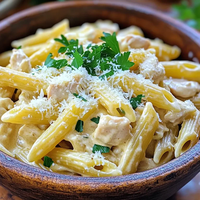 - 2 tablespoons olive oil - 1 pound boneless, skinless chicken breasts, cut into bite-sized pieces - 1 teaspoon garlic powder - 1 teaspoon onion powder - Salt and freshly cracked pepper, to taste - 2 cups low-sodium chicken broth - 12 ounces penne pasta (or your favorite pasta shape) - 1 cup heavy cream - 1 cup freshly grated Parmesan cheese - 1 teaspoon dried Italian herbs (such as basil, oregano, or a blend) - 2 tablespoons fresh parsley, finely chopped (for garnish) Gathering these ingredients is the first step. Each one plays an important role in the flavor and texture of the dish. The olive oil helps to sauté the chicken, adding richness. The chicken breasts are the star protein, providing a hearty base. I use garlic powder and onion powder for quick flavor without chopping. Salt and pepper enhance all the other flavors. The chicken broth adds moisture, making the pasta creamy. Penne pasta holds the sauce well, but feel free to swap it for your favorite shape. Heavy cream is key for that luscious texture. Freshly grated Parmesan brings a sharp taste, while Italian herbs add warmth. Lastly, fresh parsley brightens each bowl with color and freshness. With all these ingredients ready, you can create a delightful meal with ease. 1. Sauté Chicken: Start by turning on your Instant Pot. Select the Sauté function. Pour in 2 tablespoons of olive oil. Let it heat for a moment. Add 1 pound of diced chicken pieces. Season with 1 teaspoon of garlic powder, 1 teaspoon of onion powder, salt, and freshly cracked pepper. Sauté the chicken for about 5-7 minutes. Stir occasionally until it turns lightly browned and is mostly cooked. 2. Seasoning Tips for Maximum Flavor: Use fresh cracked pepper for the best taste. You can also add a pinch of Italian herbs at this stage. This will deepen flavors and make your dish pop. 1. Adding Chicken Broth and Pasta: Carefully pour in 2 cups of low-sodium chicken broth. Make sure to scrape up any browned bits from the bottom of the pot. This adds flavor. Next, add 12 ounces of penne pasta on top. Ensure the pasta is fully submerged in the broth. 2. Setting the Instant Pot Correctly: Close the lid tightly. Set the steam valve to the sealing position. Select the Manual or Pressure Cook function. Adjust the timer to 4 minutes. 1. Stirring in Cream and Cheese: Once the cooking cycle ends, perform a quick release by turning the valve to vent. Be careful of the hot steam. After the pressure releases, unlock the lid. Stir in 1 cup of heavy cream and 1 cup of freshly grated Parmesan cheese. Mix well until the cheese melts and the sauce becomes creamy. 2. How to Adjust Seasoning Before Serving: Taste the dish and adjust the seasoning as needed. Add more salt or pepper if you want to boost the flavors. This is your chance to make it just right before serving. To get the best flavor from your chicken, start by sautéing it well. Heat the olive oil in the Instant Pot until it shimmers. Add your chicken pieces and season with garlic powder, onion powder, salt, and pepper. Cook for about 5-7 minutes. Stir occasionally until the chicken is lightly browned. This step adds a lot of flavor to your dish. Scraping the bottom of the pot is key too. When you add the chicken broth, use a wooden spoon to scrape the browned bits off the bottom. These bits are packed with flavor. This simple act boosts the taste of your creamy chicken Parmesan pasta. Adjust the seasonings to match your taste. If you love garlic, add more garlic powder. If you prefer a spicier dish, sprinkle in some red pepper flakes. You can also swap out the dried Italian herbs for fresh ones if you have them. Fresh herbs can bring a vibrant taste to your meal. Some alternative seasonings to try include smoked paprika for a smoky flavor or lemon zest for a fresh kick. Be creative and make the dish your own! {{image_4}} You can swap out penne for many other pasta shapes. Try using fusilli, farfalle, or even spaghetti. Each shape holds sauce differently, which can change the dish's feel. Fusilli twists catch more sauce, while farfalle adds a fun look. Spaghetti offers a classic touch. Just remember that cooking time may vary slightly based on the pasta you choose. To make this dish healthier, consider using low-fat cream or cheese. You will still get a creamy texture, but with fewer calories. Also, you can add veggies like spinach, bell peppers, or zucchini. These not only boost nutrition but also add color and flavor. Just chop them up and toss them in with the chicken. This keeps the meal balanced and tasty. To store leftovers, let the pasta cool first. Place it in an airtight container. Make sure to seal it well to keep air out. It can stay fresh in the fridge for up to three days. If you want to keep it longer, consider freezing it. Use a freezer-safe container and keep it for up to three months. Label the container with the date for easy tracking. When you're ready to enjoy the leftovers, reheat the pasta gently. The best way is to use the stovetop. Add a splash of chicken broth or milk to the pan. This will help bring back creaminess. Stir often over low heat until warm. You can also use the microwave. Place the pasta in a microwave-safe bowl and cover it with a lid. Heat it in short bursts, stirring in between, until hot. Avoid overheating, as it can dry out the dish. Enjoy your creamy chicken Parmesan pasta just as delicious as the first time! Cooking pasta in the Instant Pot takes about 4 minutes under pressure. This time is fast, and it helps the pasta absorb flavors from the dish. Yes, you can use frozen chicken. Just make sure to adjust the cooking time. Cook it for about 10-12 minutes instead of 4 minutes. Always ensure the chicken is fully cooked before serving. You can serve this dish with a side salad or garlic bread. Both add freshness and texture. A light dessert, like fruit, can complement the meal well. Yes, you can make it dairy-free. Use coconut cream instead of heavy cream and nutritional yeast in place of Parmesan cheese. These swaps still give a creamy texture and nice flavor. This recipe for creamy chicken Parmesan pasta is a winner. You need simple ingredients and an Instant Pot. Start by sautéing the chicken, adding broth, and cooking the pasta all in one pot. Don’t forget the cream and cheese for that rich flavor. Remember to save some for later and reheat it right. Whether you prefer healthier options or different pasta shapes, this dish can adapt to your taste. Enjoy making it and sharing with friends!