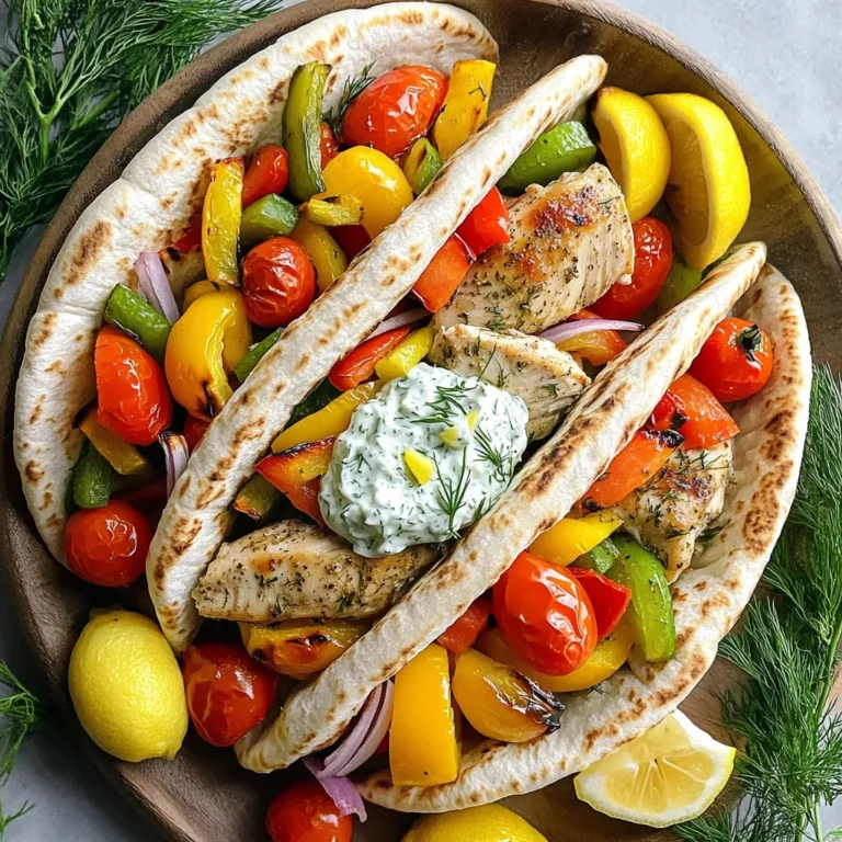 - 1 lb boneless, skinless chicken thighs - 1 cup cherry tomatoes, halved - 1 red bell pepper, sliced - 1 yellow bell pepper, sliced - 1 small red onion, thinly sliced - 4 whole wheat pita pockets These main ingredients create a tasty base for your pita pockets. Chicken thighs give you juicy bites. Fresh vegetables add crunch and color. Whole wheat pita pockets are healthy and filling. - 1 cup plain Greek yogurt - 1 cup cucumber, diced - 1 tablespoon fresh lemon juice - ½ teaspoon dill (fresh or dried) The tzatziki sauce brings coolness and flavor. Greek yogurt makes it creamy. Cucumber adds freshness. Lemon juice gives it a nice zing. Dill rounds out the taste with an herbal note. - 2 tablespoons olive oil - 2 teaspoons dried oregano - 1 teaspoon garlic powder - 1 teaspoon paprika - Salt and pepper, to taste Seasonings add depth to the dish. Olive oil helps the spices stick. Oregano gives a classic Greek flavor. Garlic powder and paprika add warmth and richness. Salt and pepper enhance all the flavors. Using these fresh, wholesome ingredients, you create a meal that is not only delicious but also colorful and nutritious. The combination of textures and flavors will make your Sheet-Pan Greek Chicken Pita Pockets a hit! Preheating the Oven Start by preheating your oven to 425°F (220°C). This high heat helps the chicken cook quickly and keeps it juicy. Preparing the Baking Sheet Line a large baking sheet with parchment paper. This prevents sticking and makes cleanup easy. You want to focus on the food, not the mess! Mixing the Seasoning In a large bowl, mix 2 tablespoons of olive oil, 2 teaspoons of dried oregano, 1 teaspoon of garlic powder, and 1 teaspoon of paprika. Add salt and pepper to taste. This blend gives the chicken great flavor. Coating the Chicken Thighs Add 1 pound of boneless, skinless chicken thighs to the bowl. Toss them well until they are fully coated in the seasoning. Ensure each piece gets that yummy flavor! Arranging Vegetables on the Sheet On one side of the baking sheet, lay out the seasoned chicken thighs. On the other side, place 1 cup of halved cherry tomatoes, 1 sliced red bell pepper, 1 sliced yellow bell pepper, and 1 thinly sliced small red onion. Drizzle olive oil over the veggies and season with salt and pepper for extra taste. Roasting Time and Temperature Put the baking sheet in the preheated oven. Bake for about 20-25 minutes. The chicken should reach an internal temperature of 165°F (75°C), and veggies should be tender and slightly charred. The oven does all the hard work while you prepare the tzatziki sauce! Ensuring Even Cooking To cook the chicken and veggies evenly, spread them out on the sheet. Give them space to breathe. If they are too close, they will steam instead of roast. Checking Chicken Doneness Use a meat thermometer to check the chicken. It should read 165°F (75°C) when safe to eat. If you do not have a thermometer, cut into the thickest part. The meat should be white, not pink. Presentation Ideas For a fun look, arrange the filled pita pockets on a big platter. Add a bowl of tzatziki sauce for dipping. Garnish with fresh dill and lemon wedges. This makes it colorful and inviting. Side Dish Pairings Serve with a light salad or roasted potatoes. Greek salad is a great match too. The fresh flavors balance well with the pita pockets. Substituting Ingredients You can change up the tzatziki sauce. Try using sour cream instead of yogurt for a different taste. Add mint instead of dill for a fresh twist. Making it Spicier or Creamier To spice it up, add a pinch of cayenne pepper or red pepper flakes. For a creamier texture, mix in some extra yogurt or a drizzle of olive oil. {{image_4}} You can switch up the protein in this dish for fun. - Chicken Alternatives: If you want a lighter option, use chicken breasts instead of thighs. They cook faster and are less fatty. You can also use turkey if you like its taste. - Use of Tofu for Vegetarians: For a vegetarian meal, try firm tofu. Press and cube it, then marinate it in the same spices. Bake it until golden. Tofu soaks up all the flavors and makes a tasty filling. Adding more veggies can enhance your meal. - Adding More Vegetables: Feel free to toss in zucchini, mushrooms, or spinach. Each one adds texture and flavor. The more colors on your plate, the better! - Adjusting Flavor Profiles: You can change the spices to match your taste. Add more garlic for a kick or try some cumin for warmth. Just remember to keep it balanced. If you want to change up the bread, there are many options. - Using Flatbreads or Tortillas: Instead of pita pockets, use flatbreads or tortillas. They wrap well and add a different texture. You can even make wraps for easy eating. - Gluten-Free Options: If you need a gluten-free choice, look for gluten-free pita or use lettuce leaves. They make a crunchy, fresh alternative that still holds the filling nicely. To keep your Sheet-Pan Greek Chicken Pita Pockets fresh, use these tips: - Proper Refrigeration Techniques: Place the leftovers in the fridge within two hours. This keeps them safe to eat. Store them in a cool area of your fridge for best results. - Best Containers: Use airtight containers to store your pita pockets. Glass or plastic containers work well. Avoid using foil or plastic wrap alone; they won’t keep out air. For the best taste, reheating is key. Choose your method wisely. - Oven vs. Microwave: The oven gives the best results. Preheat to 350°F (175°C). Heat for 10–15 minutes or until warm. The microwave is quicker but may make the pita soggy. If using a microwave, heat in short bursts. - Maintaining Texture and Flavor: If using the microwave, cover your food with a damp paper towel. This helps keep moisture in. If you're using the oven, cover with foil to prevent drying out. Freezing can be a great way to save leftovers for later. - Freezing the Ingredients: You can freeze the chicken and vegetables separately. Use freezer-safe bags. Remove as much air as possible. For best taste, eat within three months. - Thawing and Reheating Guide: Thaw in the fridge overnight. For quick thawing, use the microwave. Reheat in the oven or microwave as mentioned above. Enjoy your meal just like fresh! To make these tasty pita pockets, follow these key steps: 1. Preheat your oven to 425°F (220°C). 2. Mix olive oil, oregano, garlic powder, paprika, salt, and pepper in a bowl. 3. Coat the chicken thighs in this mixture. 4. Place the chicken on one side of the baking sheet. 5. On the other side, add halved cherry tomatoes, sliced bell peppers, and onion. 6. Bake for 20-25 minutes until the chicken is cooked and veggies are tender. 7. Make tzatziki by mixing Greek yogurt, diced cucumber, lemon juice, and dill. 8. Slice the chicken and fill the whole wheat pita with chicken, veggies, and tzatziki. This simple process gives you a mouthwatering meal in under an hour. Yes, you can use chicken breasts. Here are the pros and cons: Pros: - Chicken breasts are leaner. - They have a milder taste, which some prefer. Cons: - Breasts can dry out more quickly than thighs. - They may not absorb flavor as well as thighs. If you choose breasts, watch the cooking time closely to keep them juicy. These pita pockets pair well with many sides. Here are some meal complements: - A simple Greek salad with cucumbers, tomatoes, and feta. - Crispy roasted potatoes with herbs. - A side of hummus for dipping. - Pita chips with tzatziki for extra crunch. These sides add freshness and flavor to your meal. To thicken tzatziki sauce, try these tips: - Use Greek yogurt instead of regular yogurt for a creamier base. - Drain diced cucumbers in a sieve to remove excess water before mixing. - Add a splash of sour cream for extra thickness. Adjust these steps based on your desired consistency. You learned how to make tasty Greek chicken pita pockets with fresh ingredients. Starting with marinated chicken thighs and vibrant veggies, you can create a simple meal. The tzatziki sauce adds coolness and flavor. Remember to store leftovers properly for later. Try the variations to suit your tastes. With these tips, you can impress your friends and family. Get in the kitchen and enjoy making this delicious meal!