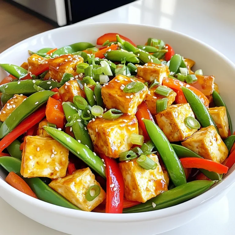 - 14 oz firm tofu, thoroughly drained and pressed - 2 tablespoons vegetable oil - 4 cloves fresh garlic, finely minced - 1 inch piece fresh ginger, finely minced - 1 red bell pepper, sliced into strips - 1 cup fresh snap peas - 1 small carrot, julienned thinly - 3 tablespoons soy sauce - 1 tablespoon sriracha - 1 tablespoon rice vinegar - 1 teaspoon sesame oil - 2 green onions, finely chopped - Sesame seeds for garnish Gather these simple ingredients to make a tasty dish. Firm tofu gives a great base. It soaks up all the flavors. Fresh garlic and ginger add warmth. The mix of vegetables brings color and crunch. The sauce ties everything together with a spicy kick. You can adjust the heat by adding more or less sriracha. Don't forget the green onions and sesame seeds. They add a nice finish to the dish. This recipe is easy and fun to make. Enjoy the bright colors and rich flavors on your plate! First, cut the pressed tofu into bite-sized cubes or slices. This helps it cook evenly. I like to use a sharp knife for clean cuts. After cutting, heat two tablespoons of vegetable oil in a large skillet over medium-high heat. Once the oil shimmers, add the tofu in a single layer. Cook for about 8-10 minutes. Turn the tofu pieces often until they are golden brown and crispy. This gives them a nice texture. When done, remove the tofu and set it aside on a paper towel-lined plate to absorb excess oil. In the same skillet, add four cloves of minced garlic and one inch of minced ginger. Sauté these for about 30 seconds. You want them to release their lovely aroma but be careful not to burn them. This step adds a deep flavor to your dish. Next, add one sliced red bell pepper, one cup of snap peas, and one small julienned carrot to the skillet. Stir-fry these veggies for about 5 minutes. The goal is to keep their bright colors and crispness. Stir them gently, so they cook evenly. While the vegetables cook, whisk together three tablespoons of soy sauce, one tablespoon of sriracha, one tablespoon of rice vinegar, and one teaspoon of sesame oil in a small bowl. Pour this sauce over the cooked vegetables. Mix well to coat everything evenly. Then, fold the crispy tofu back into the skillet. Toss everything together for 2-3 minutes. This helps the tofu soak up the tasty sauce. Once everything is heated through, remove the skillet from the heat. Garnish your stir-fry with finely chopped green onions and a sprinkle of sesame seeds. This adds a nice crunch and a pop of color. Serve your spicy garlic tofu stir-fry in a large bowl or on individual plates. For extra flair, drizzle sriracha on top. Enjoy it with fluffy steamed rice or savory noodles for a complete meal! Tofu is great when cooked right. First, press the tofu to remove water. You can wrap it in a clean towel and place a heavy pan on top for 15-30 minutes. This helps make it crispy. You can also use a tofu press if you have one. Try cooking methods like baking or air frying for different textures. If you bake, cut the tofu into cubes and toss them with a little oil. Bake at 400°F (200°C) for about 25 minutes, flipping once. Air frying also gives a nice crispy finish. To make your dish pop, add spices and herbs. Fresh herbs like cilantro or Thai basil can brighten the flavors. You can also add chili flakes for extra heat. If you want more spice, adjust the sriracha to your taste. Start with one tablespoon and add more if you like it fiery. Adding a splash of lime juice at the end can also enhance the flavor. Serve your stir fry with fluffy steamed rice or noodles for a full meal. White rice, brown rice, or even quinoa are all great choices. For a fun twist, you can wrap the stir fry in lettuce leaves for a fresh bite. This makes it light and crunchy. Adding a side of pickled vegetables can also bring a nice tang to your meal. {{image_4}} You can swap tofu for other proteins. Tempeh is a great choice. It has a nutty flavor and firm texture. Seitan is also an option. It mimics meat and adds chewiness. Both alternatives soak up the sauce well. You can follow the same cooking steps as with tofu. Feel free to change the vegetables based on the season. Broccoli, zucchini, or asparagus work well. Use whatever is fresh and bright. Frozen vegetables can also fit into this dish. They cook quickly and save time. Just make sure to adjust the cooking time slightly. If you need a gluten-free option, use tamari instead of soy sauce. This keeps the flavor without wheat. For vegan adjustments, ensure your sriracha is vegan. Some brands add fish sauce, so check the label. You can also create a spicy peanut sauce for a twist. Just mix peanut butter with soy sauce and sriracha. To store leftovers, let the stir fry cool first. Place it in an airtight container. The dish will stay fresh for up to three days in the fridge. Always keep it covered to prevent drying out. You can freeze the cooked stir fry. Use a freezer-safe container or bag. Make sure to remove as much air as possible. It can last for up to three months in the freezer. When ready to eat, thaw it in the fridge overnight. To reheat without losing texture, use a skillet. Heat over medium heat. Add a splash of water or oil to keep it moist. Stir often until heated through. You can also use the microwave, but be careful not to overheat. This method can make the tofu chewy. Enjoy your stir fry warm and fresh! For the best meal, serve this stir fry with: - Steamed white or brown rice - Noodles, like rice or egg noodles - Quinoa for a healthy twist - A fresh side salad for crunch These options balance the flavors well and add nutrition to your meal. Yes, you can prepare this recipe in advance. Here are some tips: - Cook the tofu and veggies ahead. - Store them in airtight containers. - Keep the sauce separate until you're ready to eat. - Reheat everything on the stovetop for best results. This saves time and makes dinner easy on busy nights. This recipe has a nice kick from sriracha. If you prefer less heat: - Use less sriracha or omit it. - Add a bit of honey or sugar to balance flavors. - For more heat, add extra sriracha or red pepper flakes. You can always adjust spice to fit your taste! Absolutely! Meal prepping with this stir fry has great benefits: - It keeps well in the fridge for up to four days. - You can freeze portions for later. - It reheats nicely without losing texture. Meal prepping saves time and helps you eat healthy! This blog post guides you through making a tasty Spicy Garlic Tofu Stir Fry. We discussed key ingredients, from firm tofu to fresh veggies and a bold sauce. You learned how to cook tofu for the right texture and combine flavors well. Each step matters for a delicious outcome. Remember, this dish fits many diets with easy swaps. Enjoy the leftovers with smart storage tips. Cooking can be fun and rewarding. Dive in and make this stir fry your own!