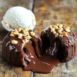 - Chocolate and Butter Combination - 1 cup semi-sweet chocolate chips - ½ cup unsalted butter This mix creates a rich base for your lava cakes. The chocolate chips melt down to create that gooey center we all love. The butter adds a silky texture, making each bite feel like a warm hug. - Dry Ingredients Overview - 1 cup powdered sugar - ½ cup all-purpose flour - ½ teaspoon salt Powdered sugar gives sweetness and helps the cakes rise. All-purpose flour adds structure, while salt balances the flavors. Each ingredient plays a role in making the cake rich and indulgent. - Flavor Enhancers and Fillings - 4 tablespoons creamy peanut butter - 4 tablespoons additional chocolate chips (for the molten center) - 2 large eggs - 2 egg yolks - 1 teaspoon vanilla extract Peanut butter brings a nutty flavor that pairs well with chocolate. Extra chocolate chips in the center keep the gooey goodness flowing. Eggs provide the lift, while vanilla adds a warm aroma. Each element enhances the overall taste and experience. Start by greasing the ramekins with unsalted butter. This step is key. If you skip it, the cakes might stick. After greasing, dust the inside with cocoa powder. This gives a nice finish and adds flavor. Tap out any excess cocoa to keep it neat. Next, grab a microwave-safe bowl. Add the semi-sweet chocolate chips and butter. Microwave them in 30-second bursts. Stir after each round until they melt smoothly. This method is quick and easy. Make sure the mix is well combined. Once your chocolate mix has cooled, add the powdered sugar. Whisk it in until smooth. No lumps should remain. Then, crack in the eggs and egg yolks. Whisk again until everything blends nicely. Stir in the vanilla extract for great flavor. Now, gently fold in the all-purpose flour and salt. Use a spatula to mix until just combined. Avoid overmixing to keep the cakes soft and gooey. Divide half the batter among the ramekins. Fill them halfway, leaving room for the filling. Make a small well in the center of each. Add a tablespoon of creamy peanut butter and chocolate chips to each well. Cover the filling with the remaining batter. Place the filled ramekins on a baking sheet. Bake them in a preheated oven at 425°F (220°C). Bake for 12 to 14 minutes. The edges should be set, but the center needs to be soft. You want that perfect lava texture. After baking, cool the ramekins for about a minute. Use a small knife to run around the edges. Then invert each ramekin onto a plate. Watch that gooey center flow out! Serve warm with a scoop of vanilla ice cream. Drizzle molten chocolate on top and sprinkle with crushed peanuts for extra crunch. To bake perfect lava cakes, pay attention to your timing. Bake them for 12-14 minutes. The edges should be set, but the center should still jiggle slightly. This is key for that gooey center. Use a timer to avoid overbaking. Common mistakes include overmixing the batter or filling the ramekins too full. Remember, you want to create space for the molten center. Also, make sure your oven is preheated. An unheated oven can lead to uneven baking. You can switch up your fillings for fun flavors. Try adding Nutella or almond butter instead of peanut butter. Each will give a unique taste. You can also add a sprinkle of sea salt on top to enhance the sweetness. Serve your lava cakes with vanilla ice cream or whipped cream. Fresh berries like raspberries or strawberries add a nice bright flavor too. The contrast of warm cake and cold ice cream makes every bite special. Make your lava cakes look great on the plate. Use a small knife to run around the edge before you flip them out. This helps keep their shape. Garnish your cakes with a drizzle of melted chocolate. You can also sprinkle crushed peanuts or cocoa powder on top. A few fresh mint leaves can add a pop of color. Remember, we eat with our eyes first, so make it beautiful! {{image_4}} Gluten-Free and Vegan Options You can still enjoy these lava cakes with simple swaps. Use a gluten-free flour blend instead of all-purpose flour. For a vegan version, replace the eggs with flaxseed meal mixed with water. Use coconut oil in place of butter and choose dairy-free chocolate chips. These changes keep the rich taste but make it friendlier for different diets. Sugar Substitutes for a Healthier Treat For those looking to cut down on sugar, try using coconut sugar or a sugar substitute like stevia. Both options can work well in this recipe. They offer sweetness without the added calories. Remember, the texture may change slightly, but the rich flavors will still shine through. Adding Other Nut Butters Peanut butter is great, but you can mix it up! Try almond butter or cashew butter for a new twist. Each nut butter brings its own taste and creaminess. This small change can create a whole new lava cake experience. Infusing with Coffee or Mint For coffee lovers, add a shot of espresso to the batter. This adds depth and a slight bitterness that pairs well with chocolate. If you prefer mint, add a few drops of mint extract. This gives a refreshing taste and elevates the dessert. Both flavors complement chocolate beautifully. Lava Cake Cupcakes Transform your lava cakes into cupcakes for easier serving. Use muffin tins instead of ramekins. Bake for about 10-12 minutes, but keep an eye on them. Just like the original, they will still have that gooey center. Top with a swirl of frosting for extra flair. Mini Lava Cake Bites Create bite-sized treats by making mini versions. Use a mini muffin tin and adjust the baking time to about 8-10 minutes. These little bites are perfect for parties or gatherings. Serve them on a platter for an eye-catching display that will impress your guests. To keep your chocolate peanut butter lava cakes fresh, store them properly. - Refrigeration Guidelines: Let the cakes cool completely. Place them in an airtight container. They can stay in the fridge for up to 3 days. This keeps them moist and tasty. - Freezing Tips for Longer Storage: For longer storage, freeze the cooled cakes. Wrap each one tightly in plastic wrap. Then, place them in a freezer-safe bag. They can last up to 2 months in the freezer. Reheating lava cakes needs care to keep them gooey. - Best Methods to Reheat Without Compromising Texture: The best way is to use the oven. Preheat your oven to 350°F (175°C). Place the cakes on a baking sheet and cover them with foil. Heat for about 10 minutes. This warms them throughout while keeping the center soft. You can also use a microwave. Heat each cake for about 20-30 seconds. Check often to avoid overcooking. Knowing how long your lava cakes last is key. - How Long Do They Last in the Fridge?: In the fridge, they stay good for up to 3 days. - Signs of Spoilage to Watch For: Check for any odd smells or changes in texture. If the cakes look dry or hard, it’s best to toss them. Always trust your senses! To check if your lava cake is done, look for visual cues. The edges should be firm, while the center remains soft and slightly jiggly. This means the cake is cooked but still has that gooey center. You can gently shake the ramekin. If the center wiggles, it’s perfect. Avoid overbaking, as this will make the center less molten. Yes, you can prepare these lava cakes ahead of time. Make the batter and fill the ramekins, but do not bake them right away. Cover the ramekins with plastic wrap and store them in the fridge. When you’re ready, bake them straight from the fridge. This will keep them fresh and ready to impress your guests. Serve lava cakes warm for the best experience. The warm temperature makes the chocolate and peanut butter filling melt and flow. This makes each bite rich and creamy. If they cool down, the center will firm up. So, enjoy them right after baking! In this post, we covered how to make delicious lava cakes. We discussed the key ingredients, from chocolate mixes to flavor enhancers. I shared step-by-step instructions, from prepping ramekins to serving ideas. Remember, greasing the ramekins well and checking for the right bake time is crucial. Try different fillings and enjoy variations for dietary needs. With the tips provided, you can achieve the perfect molten center. Enjoy your baking journey and share your results!