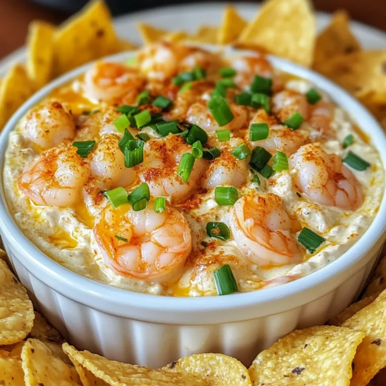 - 1 pound raw shrimp, peeled and deveined - 8 oz cream cheese, softened - 1 cup sour cream - 1 cup shredded sharp cheddar cheese - 2 tablespoons Cajun seasoning - 1 tablespoon fresh lemon juice - 1 clove garlic, minced - 1/4 cup green onions, chopped (plus extra for garnish) - Tortilla chips - Sliced baguette To make this dip, you need fresh and simple ingredients. Start with raw shrimp. I love using fresh shrimp for the best taste. The cream cheese and sour cream give the dip its creamy base. They blend well together and make a rich texture. Next, the shredded cheddar cheese adds a sharp flavor. It helps balance the dip's creaminess. The Cajun seasoning brings the heat. Adjust the amount to suit your taste. A squeeze of fresh lemon juice adds brightness. It makes the dip lively. Don't forget the garlic! It adds depth to the flavors. Finally, finish it off with chopped green onions. They give a nice crunch and color. When serving, tortilla chips are a classic choice. They add a great crunch. Sliced baguette is another option. It soaks up the dip well. {{ingredient_image_2}} To start, heat a large skillet over medium heat. Add a splash of water or olive oil. Once it’s hot, carefully add the raw shrimp. Cook the shrimp for about 3-4 minutes. You know they are done when they turn pink. Remove them from the heat and let them cool for a bit. Once they are cool enough to touch, chop them into bite-sized pieces and set them aside. Next, grab a large mixing bowl. Add the softened cream cheese and sour cream. Use a hand mixer or a spatula to blend these two until they are smooth and creamy. This step is key for a great texture. Now it's time to add flavor. Stir in the shredded sharp cheddar cheese, Cajun seasoning, lemon juice, minced garlic, and chopped green onions. Mix everything well until it’s all combined. Then, gently fold in the chopped shrimp. Make sure the shrimp is evenly spread throughout the dip. Taste it and season with salt and freshly ground black pepper to your liking. Transfer your dip to a serving dish or bowl. Cover it up and refrigerate for at least 30 minutes. This chilling time lets the flavors meld beautifully. Just before serving, sprinkle extra chopped green onions on top for a fresh touch. To make your dip shine, adjust the seasoning levels. Start with the amount in the recipe, then taste. If you want it spicier, add more Cajun seasoning. If it's too salty, balance it with more cream cheese or sour cream. Choosing the right type of Cajun seasoning can change everything. Look for a blend that has a good mix of spices. It should have some heat but not overpower the dish. Many brands offer different spice levels, so pick one that suits your taste. For a creamier dip, ensure the cream cheese is very soft. If it’s too cold, the dip won’t mix well. You can also add a splash of milk or cream to improve the texture. Incorporating different cheeses can add depth. Try mixing in some cream cheese with herbs or a bit of mozzarella. These choices can make the dip even more delicious and unique. Get creative when serving your dip. A colorful platter of tortilla chips or sliced baguette makes a great display. You can even arrange the chips in a circle around the dip bowl. For plating, use a nice bowl to hold the dip. Sprinkle chopped green onions on top for color. Adding lemon wedges around the bowl gives a fresh touch and extra flavor. This not only looks great, but it invites everyone to dig in! Pro Tips Fresh Shrimp is Best: For optimal flavor, use the freshest shrimp you can find. If possible, buy shrimp that is still in the shell and peel them just before cooking. Perfect Cream Cheese Consistency: Ensure your cream cheese is softened to room temperature before mixing for a smoother dip. This will help it blend seamlessly with the sour cream. Adjusting Spice Levels: If you prefer a milder dip, start with less Cajun seasoning and gradually add more to taste. You can also serve extra seasoning on the side for guests to customize their servings. Make Ahead: This dip can be made a day in advance. Prepare it and store it in the refrigerator, allowing the flavors to meld overnight for an even richer taste. {{image_4}} You can give your dip a spicy twist. Try adding hot sauce to boost the heat. Just a few dashes can make a big difference. You can also chop some fresh jalapeños into the mix. They add not just heat but also a nice crunch. Adjust these to match your spice level. If you want a meat-free option, swap the shrimp for vegetables. Diced bell peppers, zucchini, or even artichoke hearts work well. They add great flavor and texture. You can also make a completely meat-free dip. Just use a mix of your favorite veggies and leave out the shrimp. Don't be afraid to play with flavors. Try using different spices instead of Cajun seasoning. Smoked paprika or even taco seasoning can change the taste. You can also experiment with cream cheese flavors. Look for garlic herb or jalapeño cream cheese to add depth. Each variation can bring a new twist to this classic dip. The creamy Cajun shrimp dip lasts about 3 to 5 days in the fridge. To keep it fresh, store it in an airtight container. This helps prevent it from absorbing other smells in the fridge. Make sure to cover the dip well. If you notice that the top layer has dried out, just stir it up before serving. Always use a clean spoon to scoop out the dip to avoid any germs. Yes, you can freeze the dip! Just place it in a freezer-safe container. It can stay good for about 2 months in the freezer. When you're ready to eat it, move the dip to the fridge to thaw overnight. For reheating, place it in a microwave-safe dish. Heat in short bursts, stirring in between. This keeps it smooth and creamy. Check for any strange smells or colors. If the dip looks off or has mold, it's best to throw it out. A sour taste is also a sign that it has gone bad. Always trust your senses. To avoid spoilage, store it right away and consume it within the recommended time. Keeping your fridge at the right temperature helps too. To add heat, you can try these tips: - Use more Cajun seasoning. - Mix in hot sauce, like Tabasco. - Add chopped jalapeños or cayenne pepper. - Serve with spicy tortilla chips. These small changes can give your dip a nice kick without overpowering the flavor. Yes, you can make this dip ahead of time! - Mix all the ingredients and store in the fridge. - Cover the dip tightly to keep it fresh. - You can prepare it a day before serving. This allows flavors to blend even better before you enjoy it. Great options to pair with the dip include: - Tortilla chips for a crunchy bite. - Sliced baguette for a soft touch. - Fresh vegetable sticks for a healthy crunch. - Crackers for added texture. These choices make it fun and easy to enjoy your dip. Yes, you can make a shrimp-free dip! - Swap shrimp for cooked chicken or crab. - Use diced veggies like bell peppers or artichokes. - Try adding white beans for a creamy texture. These alternatives still keep the dip tasty and flavorful. This blog post covers how to create a tasty Creamy Cajun Shrimp Dip. You learned about the main ingredients like shrimp, cream cheese, and seasonings. Step-by-step, you saw how to cook the shrimp and prepare the dip. I shared tips to enhance flavor and texture. You can even try fun variations, like adding spice or making it vegetarian. Enjoy this dip for parties or family gatherings. It’s easy to make and delicious for everyone!