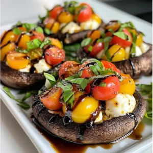 To make Caprese stuffed portobellos, you need: - 4 large portobello mushrooms - 1 cup cherry tomatoes, halved - 1 cup fresh mozzarella balls, halved or diced - 1/2 cup fresh basil leaves, chopped - 2 tablespoons balsamic glaze - 2 tablespoons extra virgin olive oil - 2 cloves garlic, minced - Salt and pepper to taste These ingredients create a bright, fresh flavor. The portobellos serve as a hearty base. The mozzarella adds creaminess, while the tomatoes bring a sweet burst. Fresh basil gives a nice herbal note. You can customize your dish with these options: - Add cooked chicken or shrimp for protein. - Use different cheeses like feta or goat cheese. - Toss in olives or sun-dried tomatoes for unique flavors. - Try adding spinach or arugula for extra greens. Feel free to mix and match. This lets you create something special based on your taste. If you're missing an ingredient, here are some swaps: - Replace portobello mushrooms with large bell peppers. - Use canned tomatoes instead of fresh if needed. - Swap balsamic glaze with a simple vinaigrette. Always taste as you go. Adjust salt and pepper to enhance the flavor. Sourcing fresh ingredients helps make every bite delicious. {{ingredient_image_2}} To start, preheat your oven to 375°F (190°C). This will ensure even cooking. Next, grab your large portobello mushrooms. Use a damp cloth to clean them. This removes any dirt and keeps them fresh. Then, take a spoon and gently scoop out the stems and gills. This step creates space for your filling. Make sure to be gentle so you don’t break the caps. In a mixing bowl, combine the halved cherry tomatoes, mozzarella balls, and chopped basil leaves. Add the minced garlic for a burst of flavor. Then, drizzle in the balsamic glaze and extra virgin olive oil. Season your mixture with salt and pepper to taste. Gently toss everything together until well mixed. This filling should be colorful and full of fresh flavors. Place each portobello cap on a lined baking sheet, gill side up. Generously fill each mushroom with the caprese mixture. Let it mound slightly in the center for a nice look. Bake the stuffed mushrooms in the preheated oven for about 20 minutes. Watch them closely. You want the mushrooms to be tender and the cheese to melt and turn golden. Once done, let them cool for a few minutes. If you like, garnish with extra fresh basil leaves for a pop of color. You can cook Caprese stuffed portobellos in the oven or on the grill. Oven-baking is simple and keeps the mushrooms moist. Grilling adds a nice smoky flavor that many enjoy. If you grill, watch the heat. Too hot can char them. Both methods work well, so choose your favorite! For oven-baking, set your temperature to 375°F (190°C). Bake the mushrooms for about 20 minutes. This time helps the cheese melt and the mushrooms soften nicely. If you grill, keep an eye on them. Cooking times may vary based on your grill's heat. To ensure even cooking, place the portobellos gill side up. This helps the filling stay in place and cook evenly. Make sure to fill them generously but not too much. Too much filling can spill out and cause uneven cooking. Use fresh ingredients for the best flavor. The blend of tomatoes, cheese, and basil shines when each ingredient is fresh. Pro Tips Fresh Ingredients: Always use the freshest mozzarella and basil for the best flavor. This enhances the overall taste of the dish. Preheat the Oven: Ensure your oven is fully preheated to 375°F (190°C) before baking for even cooking and optimal cheese melting. Customize the Filling: Feel free to add other ingredients like olives or artichokes to the filling for a unique twist on this classic recipe. Serving Suggestions: Pair these stuffed portobellos with a light salad or crusty bread to round out your meal beautifully. {{image_4}} To make sure your mushrooms are tender, choose large portobello caps. Clean them gently with a damp cloth. Remove the stems and gills carefully. This step creates more space for the filling. Bake the mushrooms at 375°F for about 20 minutes. This time allows them to soften and soak up the flavors. Seasoning is key to making your dish pop. Use fresh garlic in the filling. It adds a nice depth of flavor. Salt and pepper are must-have ingredients. Don’t be shy; sprinkle enough to taste. Balsamic glaze gives a sweet touch. Olive oil adds richness. Mix all these flavors well for a tasty filling. To impress your guests, think about how you serve the mushrooms. Use a wooden board or a nice plate. Drizzle extra balsamic glaze around the mushrooms. This adds color and looks fancy. Garnish with fresh basil leaves for a bright touch. A beautiful presentation makes the dish even more appealing. You can take your Caprese stuffed portobellos to a new level by adding pesto. Pesto brings a rich, herbal flavor that pairs well with the cheese and tomatoes. Just mix a few tablespoons of pesto into your filling before stuffing the mushrooms. This small change adds depth and makes the dish even more exciting. Try using homemade pesto or store-bought for convenience. If you want to make this dish heartier, consider adding proteins like chicken or shrimp. For chicken, use cooked, diced chicken breast. Fold it into the filling along with the tomatoes and cheese. For shrimp, sauté them in garlic and olive oil before mixing them in. Both options bring a satisfying protein boost, turning your portobellos into a complete meal. To make this dish vegetarian, use plant-based cheese options. Look for mozzarella-style cheese made from nuts or soy. For a vegan version, swap the balsamic glaze for a vegan-friendly option. You can also use nutritional yeast to add a cheesy flavor without any dairy. These adaptations keep the dish flavorful while meeting different dietary needs. Store leftover Caprese stuffed portobellos in an airtight container. This keeps them fresh. Place them in the fridge within two hours of cooking. They will last for about three days. Before storing, let them cool at room temperature. This step helps prevent moisture that can make them soggy. Avoid stacking them to keep the filling intact. To reheat the stuffed portobellos, use the oven for the best results. Preheat your oven to 350°F (175°C). Place the mushrooms on a baking sheet. Cover them lightly with foil to prevent drying out. Heat for about 10-15 minutes, or until warm. You can also use a microwave, but the texture might change. If using a microwave, heat them in short bursts to avoid overcooking. You can freeze Caprese stuffed portobellos for later use. First, let them cool completely. Wrap each mushroom tightly in plastic wrap. Then, place them in a freezer-safe bag or container. They can stay frozen for up to three months. When you're ready to eat, thaw them overnight in the fridge. Reheat them in the oven to restore their texture and flavor. Yes, you can prep Caprese Stuffed Portobellos ahead of time. You can fill the mushrooms with the caprese mixture and store them in the fridge. Just cover them tightly with plastic wrap. They stay fresh for about 24 hours. When you are ready, bake them directly from the fridge. This saves time on busy nights and keeps your meal stress-free. If you don’t have mozzarella, you can use other cheeses. Fresh burrata adds creaminess. Feta cheese gives a tangy flavor. Goat cheese can add a nice twist too. Just remember that each cheese will change the taste a bit. Choose one that you love for the best results. Caprese Stuffed Portobellos are tasty on their own. But they go great with some sides. A simple mixed green salad adds freshness. Garlic bread pairs well for a hearty touch. You can also serve them with roasted veggies for a colorful plate. Choose sides that balance the rich flavors of the mushrooms. We explored making delicious Caprese Stuffed Portobellos. You learned about key ingredients, with tips on substitutes. I shared step-by-step instructions and compared cooking methods. Key tips helped ensure tender mushrooms and great flavor. You can even customize your dish with variations and storage tips. In the end, this dish is simple and fun to prepare. Enjoy your cooking and don't be afraid to get creative!