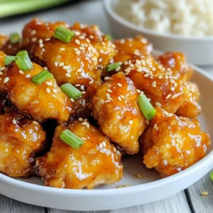 For this tasty dish, you need a few key items: - 1 lb (450g) chicken breast, cut into bite-sized pieces - 1/4 cup (60ml) honey - 2 tablespoons (30ml) low-sodium soy sauce - 3 cloves garlic, minced - 1 teaspoon fresh ginger, grated - 1 tablespoon (15ml) sesame oil - 1 tablespoon (8g) cornstarch - 2 tablespoons (30ml) water - 2 tablespoons (20g) sesame seeds - 3 green onions, finely chopped (for garnish) - Salt and pepper to taste - Oil for frying These ingredients come together to make a sweet and savory flavor that everyone will love. When frying the chicken, you have many oil choices. I recommend using: - Canola oil - Vegetable oil - Peanut oil These oils have high smoke points. They work well for frying without burning. Choose any of these to achieve golden, crispy chicken bites. Garnishes add a nice touch to your dish. Here are some ideas: - Finely chopped green onions for freshness - Extra sesame seeds for crunch - Steamed rice for a complete meal - A refreshing salad to balance flavors These add-ons make your honey garlic sesame chicken bites not just tasty, but also beautiful on the plate. {{ingredient_image_2}} To start, grab a medium mixing bowl. In it, add 1/4 cup of honey, 2 tablespoons of low-sodium soy sauce, 3 minced garlic cloves, and 1 teaspoon of grated fresh ginger. Pour in 1 tablespoon of sesame oil. Whisk these ingredients together until they mix well. This marinade will give your chicken an amazing flavor. Take your 1 lb of chicken breast and cut it into bite-sized pieces. Place these pieces into the bowl with the marinade. Make sure every piece is covered by the marinade. Cover the bowl tightly with plastic wrap and place it in the fridge. Let the chicken marinate for at least 30 minutes. This step is key to getting deep flavor. Now, it’s time to cook! Heat a large skillet over medium-high heat and add enough oil for frying. When the oil shimmers, take the marinated chicken out of the fridge. Add the chicken pieces in batches, making sure not to crowd the pan. Cook each batch for about 5-6 minutes until they turn golden brown and are fully cooked. Once done, remove them and set on a plate lined with paper towels to drain any extra oil. In a separate small bowl, mix 1 tablespoon of cornstarch with 2 tablespoons of water to create a slurry. Lower the heat on your skillet to medium and pour in the leftover marinade. Stir in the cornstarch slurry and cook for 2-3 minutes. Stir constantly until the sauce thickens to your liking. Return the cooked chicken bites to the skillet. Make sure to coat them well in the thick sauce. Cook for another minute while stirring gently. Remove the skillet from the heat. Sprinkle 2 tablespoons of sesame seeds over the chicken. Add finely chopped green onions for a pop of color and fresh taste. Serve these bites hot and enjoy the sweet and savory flavors! To make the best honey garlic sesame chicken bites, the marinade is key. Use fresh garlic and ginger for bright flavors. Marinate the chicken for at least 30 minutes. This lets the flavors soak in and makes the chicken tender. When cooking, don’t overcrowd the pan. Each piece needs space to brown nicely. This step helps give you that golden crust. One common mistake is not letting the chicken marinate long enough. Skipping this step can make the chicken bland. Another mistake is using too much oil in the pan. It can lead to greasy bites instead of crispy ones. Also, avoid stirring the chicken too much while it cooks. Let it sit to brown well on each side. These chicken bites shine on their own but pair well with many sides. Serve them on a wooden board for a rustic look. You can also use small skewers for easy serving. A side of steamed rice complements the sweet and savory flavors. A fresh salad adds a nice crunch. Sprinkle extra sesame seeds and chopped green onions on top for color and texture. Pro Tips Marinate for Maximum Flavor: Allow the chicken to marinate for at least 30 minutes, but if time permits, marinating for a few hours or overnight will enhance the flavor even more. Use High Smoke Point Oil: For frying, choose an oil with a high smoke point like canola or peanut oil to achieve a crispy texture without burning. Adjust Sauce Thickness: If you prefer a thicker sauce, simply add more cornstarch slurry, but be sure to cook it long enough to eliminate the raw starch taste. Garnish for Color: Fresh herbs or colorful vegetables can elevate your dish. Consider adding red pepper flakes for a hint of spice or a squeeze of lime for brightness. {{image_4}} If you like heat, add red pepper flakes. Start with 1/2 teaspoon and adjust to taste. This spice adds a bold kick to the sweet honey and garlic mix. You can also use Sriracha. Just mix it in the marinade. It brings warmth and flavor that pairs well with the chicken. To make this dish gluten-free, simply swap regular soy sauce for tamari. Tamari is a great option that offers the same taste without gluten. Check the cornstarch too; most brands are gluten-free. This way, everyone can enjoy the bites without worry. Chicken isn’t the only option here. Try shrimp or tofu for a fun twist. Shrimp cooks quickly and soaks up the flavors well. For tofu, press it first to remove excess water, then cut it into cubes. Both options bring new tastes to this dish. Just follow the same steps for marinating and cooking. After enjoying your honey garlic sesame chicken bites, store any leftovers in an airtight container. Make sure to let them cool to room temperature first. Place the bites in the fridge, where they will last for about three to four days. When reheating, use the oven or stovetop for the best results. Preheat your oven to 350°F (175°C). Spread the chicken bites on a baking sheet, and heat for about 10 minutes. This method keeps them crispy. If you prefer the stovetop, warm a skillet over medium heat and add a splash of water. Cover the pan to steam the bites for about five minutes. If you want to save some chicken bites for later, freezing is an option. First, let them cool completely. Then, place them in a single layer on a baking sheet. Freeze them for about two hours. After that, transfer the frozen bites to a freezer bag or container. They can last up to three months in the freezer. When ready to eat, thaw them in the fridge overnight before reheating. Yes, you can use chicken thighs. They are juicier and have more flavor. Cut the thighs into bite-sized pieces like you would with chicken breasts. Cook them the same way, and they will turn out great. These chicken bites pair well with many sides. Try serving them with steamed rice or a fresh salad. You can also add some crispy veggies or noodles for a complete meal. For a fun touch, serve them on skewers for easy eating. To thicken the sauce, mix cornstarch with water. Add this slurry to the sauce while heating. Stir continuously until it thickens. If you want a thinner sauce, add a little more water. Heat it gently while stirring until you reach your desired consistency. Yes, you can! Make the marinade a day ahead and store it in the fridge. Just add the chicken right before cooking. This saves time and allows the flavors to blend even more. Choose fresh ingredients for the best flavor. Look for bright green onions and firm chicken pieces. Use raw, unfiltered honey for a richer taste. For soy sauce, low-sodium options are great if you want to control the salt. Always check expiration dates on your ingredients too! Honey garlic sesame chicken bites are fun and easy to make. We covered ingredients, step-by-step cooking, and tips to perfect your dish. You learned to avoid mistakes and explore tasty variations. Storing and reheating leftovers keeps meals fresh. Try different proteins or spice levels to match your taste. Remember, cooking is about joy and creativity. Enjoy sharing these bites with family and friends. Now, grab your ingredients and start making your delicious honey garlic chicken bites!