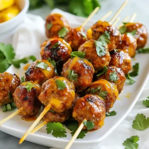 - 1 pound ground beef (or ground turkey) - 1/2 cup breadcrumbs - 1/4 cup grated Parmesan cheese - 1/4 cup finely chopped green onions - 2 cloves garlic, minced The main ingredients give these skewers their flavor and texture. I love using ground beef for its richness, but turkey works well too. Breadcrumbs help bind the meatballs and keep them moist. The Parmesan adds a nice salty kick, while green onions and garlic bring fresh taste. - 1 teaspoon salt - 1/2 teaspoon freshly ground black pepper - 1/2 teaspoon smoked paprika - 1 cup sweet chili sauce - 1 tablespoon soy sauce Seasonings make a big difference in flavor. Salt and pepper bring out the meat's taste. Smoked paprika adds depth with its warm notes. Sweet chili sauce gives the skewers a unique sweetness, and soy sauce adds a hint of umami. - Fresh cilantro leaves - Lime wedges Garnishes enhance the dish's look and taste. Fresh cilantro adds a burst of color and flavor. Lime wedges give a zesty finish that complements the sweet chili sauce. I always recommend these for a bright touch! {{ingredient_image_2}} To make the meatballs, start by mixing the ingredients in a large bowl. You need: - 1 pound ground beef (or turkey) - 1/2 cup breadcrumbs - 1/4 cup grated Parmesan cheese - 1/4 cup finely chopped green onions - 1 large egg - 2 cloves garlic, minced - 1 teaspoon salt - 1/2 teaspoon black pepper - 1/2 teaspoon smoked paprika Combine these ingredients well using your hands or a spatula. Make sure the mixture is sticky but not too wet. If it feels too dry, add a touch of water. This helps form perfect meatballs. Once your mixture is ready, form small meatballs, about 1 inch in size. This size helps them cook evenly. Carefully thread 4 to 5 meatballs onto each soaked bamboo skewer. Leave about a 1/2 inch gap between each meatball. This space lets heat circulate and helps them cook well. Before grilling, preheat your grill or grill pan to medium heat. This ensures the meatballs cook evenly. Place the skewers on the grill and cook for around 10 to 12 minutes. Flip them often using tongs. This gets a nice brown color on all sides. Brush on more sweet chili glaze during cooking for added flavor. After grilling, let the skewers rest for a few minutes. This keeps the meatballs juicy and tasty. To make meatballs that are light and tender, do not pack them too tightly. A loose hand helps keep them fluffy. Use breadcrumbs to absorb moisture. This keeps the meatballs from becoming too dense. You can also try using oats or ground flaxseed as binding agents. They add flavor and nutrition. Control the grill temperature for the best marks. A medium heat gives a nice sear without burning. Flip the skewers every few minutes to cook evenly. This way, you get those beautiful grill marks that make the dish pop. To apply the sweet chili glaze, use a brush. Coat the meatballs lightly, so they aren’t dripping. A good time to add more glaze is halfway through cooking. This gives extra flavor and keeps the meat moist. You can glaze again when you take them off the grill for added shine. Pro Tips Use Lean Meat: Opt for lean ground beef or turkey to keep the meatballs moist without excess grease. Soak Skewers: Always soak bamboo skewers for at least 30 minutes before grilling to prevent them from burning. Adjust Spice Level: If you prefer a spicier kick, add some crushed red pepper flakes to the meat mixture for an extra layer of heat. Rest Before Serving: Let the skewers rest for a few minutes after grilling; this allows the juices to redistribute for more flavorful meatballs. {{image_4}} You can swap ground beef for chicken or pork. Both options work great in meatballs. Ground turkey is also a lean choice. When you use chicken or turkey, the meatballs stay moist with the sweet chili sauce. For a vegetarian or vegan option, try using lentils or chickpeas. You can mash them up and mix with breadcrumbs, herbs, and spices. This creates a tasty meatball that everyone can enjoy. You can easily boost the flavor of the meat mixture. Adding spices like cumin or coriander can give a nice kick. Fresh herbs such as parsley or basil add brightness too. You can also try mixing in some grated ginger for a unique twist. If you want to change the sauce, consider using teriyaki sauce or barbecue sauce. Each sauce will give a different taste to your skewers, so feel free to experiment. If you don’t have a grill, you can bake the meatballs in the oven. Preheat your oven to 400°F (200°C). Place the skewers on a baking sheet lined with parchment paper. Bake them for 20 minutes, turning halfway to ensure even cooking. You can also cook them on a stovetop skillet. Heat a little oil in the pan, then cook the skewers for about 10 minutes. Keep turning them for even browning. Using these methods gives you great options, no matter your kitchen setup. To keep your sweet chili meatball skewers fresh, store them in the fridge. Place the skewers in an airtight container. This will help keep the meatballs moist and tasty. You can enjoy your leftovers for up to three days. Freezing cooked skewers is simple and smart. First, let the skewers cool completely. Then, wrap them in plastic wrap or aluminum foil. Place the wrapped skewers in a freezer bag. Make sure to remove as much air as possible. You can freeze them for up to three months. When you're ready to eat, reheat the skewers. You can use an oven or a microwave. For the oven, bake them at 350°F (175°C) for about 15 minutes. In the microwave, heat them for one to two minutes. This will warm them up without drying them out. Planning ahead makes cooking easy. For a gathering, you can prepare the meatball mixture a day in advance. Store it in the fridge in an airtight container. This will save time on the day of your event. You can also prep the skewers with meatballs ahead of time. Just keep them in the fridge until you are ready to grill. This makes it quick to cook and serve your sweet chili meatball skewers. Cook sweet chili meatball skewers for about 10 to 12 minutes. Preheat your grill to medium heat. The meatballs should turn golden brown and be fully cooked. Turn the skewers often for even cooking. Yes, you can use frozen meatballs. Just make sure they are fully thawed before cooking. You can also microwave them for a few minutes. This helps them cook evenly on the grill. Serve sweet chili meatball skewers with fresh veggies, rice, or a salad. You can pair them with a dipping sauce like extra sweet chili sauce. Lime wedges also add a nice touch. To sum up, making sweet chili meatball skewers is fun and easy. We covered the key ingredients that make these skewers delicious, like ground beef, garlic, and parmesan. You learned how to mix, skewer, and grill them to perfection. With tips for great texture and glaze, you can impress anyone. Remember, you can switch up the meat or try different cooking methods. Enjoy experimenting in the kitchen and creating tasty meals. Your family and friends will love your sweet chili skewers!