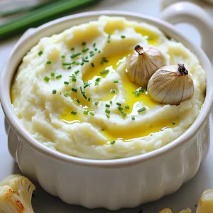 - 1 large head of cauliflower, chopped into even florets - 5 cloves of garlic, unpeeled - 2 tablespoons of olive oil - 1/4 cup of unsweetened almond milk (or any milk of your choice for creaminess) - 2 tablespoons of nutritional yeast (optional, for a nutty, cheesy flavor) - 1 tablespoon of fresh thyme leaves (or 1 teaspoon of dried thyme) - Salt and freshly ground black pepper, to taste - 1 tablespoon of butter (can be vegan or regular based on preference) - Chopped chives, for garnish (optional but recommended) If you want to change things up, you can swap some ingredients. Instead of almond milk, try coconut milk for a sweeter taste. You can also use regular cow's milk if you prefer. If you want to skip nutritional yeast, you can add grated cheese for a cheesy flavor. Fresh herbs like rosemary or parsley can replace thyme, adding your own twist. For a creamier mash, feel free to add more butter or olive oil. This dish is not just tasty; it’s also healthy. One serving contains about: - Calories: 150 - Protein: 4g - Carbohydrates: 8g - Dietary Fiber: 3g - Total Fat: 10g - Saturated Fat: 2g This mash is low in carbs, making it a great choice for a healthy meal. It’s packed with vitamins and minerals from cauliflower and garlic, which are good for your body. Start by preheating your oven to 400°F (200°C). This step is key for even roasting. Make sure it reaches the right temperature before you add the veggies. Next, chop one large head of cauliflower into even florets. This helps them cook evenly. Take five cloves of garlic, keeping them unpeeled. This gives a rich flavor when roasted. Spread the cauliflower and garlic on a large baking sheet. Drizzle two tablespoons of olive oil over the cauliflower and garlic. Season with salt and freshly ground black pepper. Toss everything well to coat. Roast in your preheated oven for 25 to 30 minutes. Check halfway through, stirring to promote even browning. Look for tender, caramelized cauliflower. Once roasted, take the baking sheet out of the oven. Let it cool for a moment. Pinch the garlic cloves to squeeze them out of their skins. Discard the skins and set the garlic aside. In a large mixing bowl, combine the roasted cauliflower and garlic. Now, pour in 1/4 cup of unsweetened almond milk. This adds creaminess. Add two tablespoons of nutritional yeast for a nutty flavor. Toss in one tablespoon of fresh thyme leaves and one tablespoon of butter. Use an immersion blender or a potato masher to blend until you reach your desired texture. Taste your mash and adjust the seasoning. Add more salt and freshly ground black pepper if needed. This step makes sure every bite is delicious. Serve your warm cauliflower mash with chopped chives on top for a fresh twist. Enjoy the creamy and flavorful dish! Roasting cauliflower is simple. Start with a large head of cauliflower. Chop it into even florets. This helps them cook evenly. Use a baking sheet to spread the florets out. Leave space between them for good air flow. Drizzle with olive oil and sprinkle salt and pepper. Toss everything together so they are well-coated. Roast at 400°F (200°C) for 25-30 minutes. Stir halfway to ensure even browning. This will give you that nice caramelized flavor. For a creamy mash, roast the cauliflower until it's tender. You want it to break apart easily. Use an immersion blender or a potato masher. Blend until you reach your desired texture. If you want it smooth, blend longer. For a chunkier mash, stop blending sooner. Add almond milk to make it creamy. Nutritional yeast gives a cheesy flavor, but it’s optional. Adjust the texture with more milk if needed. Want to add more flavor? Fresh herbs are a great choice. I love adding thyme for its earthy taste. You can also try rosemary or parsley for a twist. For a richer flavor, mix in butter. If you prefer a vegan option, use vegan butter. You can even add a squeeze of lemon juice for brightness. Top with chopped chives for a fresh finish. Each of these add-ins makes the dish even better! {{image_4}} To make a vegan Roasted Garlic Cauliflower Mash, skip the butter. Use only plant-based milk and nutritional yeast. The yeast adds a cheesy taste without dairy. This version keeps all the creaminess and flavor. You won't miss the butter at all! You can change the flavor by adding herbs and spices. Try fresh basil or rosemary for a twist. A pinch of smoked paprika gives a warm, smoky flavor. For heat, add a dash of cayenne pepper. Get creative and find what you love! Serve this mash in fun ways. Use it as a side dish with roasted meats or veggies. Spread it on toast for a tasty snack. You can even use it as a filling for stuffed peppers. This mash is versatile and will surprise your guests! Once you finish your Roasted Garlic Cauliflower Mash, let it cool down. Store it in an airtight container. Place it in the fridge if you plan to eat it within three days. This keeps the mash fresh and tasty. Avoid leaving it out at room temperature for too long. To reheat the mash, place it in a pot over low heat. Stir gently to warm it through. You can add a splash of almond milk if it seems dry. Alternatively, microwave it for about one to two minutes. Stir halfway to ensure even heating. If you want to save it for later, you can freeze the mash. Use a freezer-safe container and leave some space at the top. This allows the mash to expand as it freezes. It can last up to three months in the freezer. To thaw, place it in the fridge overnight. Reheat as mentioned above for the best taste. Yes, you can use frozen cauliflower. It saves time and is easy to find. Just steam it first to soften, then blend with the roasted garlic and other ingredients. This will still give you a tasty mash. Roasted garlic lasts about one week in the fridge. Store it in a sealed container. You can also freeze it for up to three months. Just remember to label your container so you can find it later. You can make this dish ahead of time. Just prepare the mash and store it in the fridge. When you’re ready to serve, reheat it on the stove or in the microwave. Add a splash of milk to keep it creamy. Roasted Garlic Cauliflower Mash pairs well with many dishes. Try it with grilled chicken, roasted veggies, or a hearty steak. It also goes great as a side for vegan meals, like lentil stew or stuffed peppers. In this post, we explored how to create a tasty roasted garlic cauliflower mash. You saw the ingredient list and found alternatives. I shared step-by-step instructions, helpful tips, and tasty variations. Remember, adjusting seasoning can bring out unique flavors. Store your mash properly to enjoy it later. Now, you have the tools to make a healthy, delicious dish that can impress anyone. Enjoy cooking!