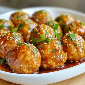 To make honey garlic turkey meatballs, you need a mix of tasty ingredients. Here’s a list to help you gather everything: - 1 lb ground turkey - 1/2 cup breadcrumbs - 1/4 cup freshly grated Parmesan cheese - 1/4 cup fresh parsley, finely chopped - 2 cloves garlic, minced - 1 large egg - 1 teaspoon kosher salt - 1/2 teaspoon freshly cracked black pepper - 1/4 teaspoon red pepper flakes (optional, for a kick) - 1/2 cup honey - 1/4 cup soy sauce (low sodium recommended) - 1 tablespoon apple cider vinegar - 1 teaspoon sesame oil - Toasted sesame seeds, for garnish Each ingredient plays a key role in building flavor. Ground turkey keeps the meatballs light. Breadcrumbs add texture and help bind the mix. Parmesan cheese lends a savory touch. Fresh parsley brightens the dish. Garlic gives it a warm, rich flavor. The egg helps hold everything together. Salt and pepper enhance the taste, while red pepper flakes give a hint of heat. Honey, soy sauce, apple cider vinegar, and sesame oil create a sweet and tangy sauce. Finally, sesame seeds make for a nice garnish, adding crunch and style. With these ingredients, you can create a dish that is both savory and satisfying. Enjoy the cooking process as you bring these flavors together! {{ingredient_image_2}} To start, grab a large mixing bowl. Add 1 pound of ground turkey. Then, toss in 1/2 cup of breadcrumbs, 1/4 cup of freshly grated Parmesan cheese, and 1/4 cup of finely chopped fresh parsley. Next, add 2 cloves of minced garlic, 1 large egg, 1 teaspoon of kosher salt, 1/2 teaspoon of black pepper, and 1/4 teaspoon of red pepper flakes if you want a little heat. Mix well using your hands or a spatula. It’s key to blend all the ingredients evenly. This helps ensure every meatball has the same great taste. You want to feel the texture shift as you mix. The goal is a firm yet moist mixture that holds together nicely. Now, let’s shape the meatballs. Aim for a size of 1 to 1.5 inches in diameter. Try to make them as uniform as possible. This helps them cook evenly. Line a baking sheet with parchment paper before placing the meatballs on it. Leave some space between them to avoid sticking. Preheat your oven to 400°F (200°C). Bake the meatballs for about 20 minutes. They should reach an internal temperature of 165°F and look golden brown. While your meatballs bake, it’s time to make the honey garlic sauce. In a small saucepan, mix 1/2 cup of honey, 1/4 cup of soy sauce, 1 tablespoon of apple cider vinegar, and 1 teaspoon of sesame oil. Heat this over medium until it simmers. Stir it occasionally. You want it to thicken a bit, which takes about 5 minutes. Once your meatballs are done, transfer them to a large bowl. Drizzle the sauce over them and gently toss to coat each meatball. This adds lots of flavor. Then, return them to the baking sheet for another 5 minutes. This last step caramelizes the sauce, giving a nice glaze. - Maintaining moisture in turkey meatballs: To keep your meatballs juicy, add breadcrumbs and grated cheese. They soak up moisture and add flavor. - How to avoid dry meatballs: Don’t overmix the turkey. Mix until just combined. If you feel it’s too dry, add a splash of milk. - Ensuring even cooking: Shape meatballs the same size. This helps them cook evenly. Aim for 1 to 1.5 inches in diameter. - Best sides to pair with honey garlic turkey meatballs: Serve with fluffy rice or a fresh salad. Steamed veggies also complement the sweet sauce well. - Creative ways to serve meatballs: You can serve them in a wrap or over pasta. Try them in a sub sandwich for a fun twist. - Garnishing tips for presentation: Sprinkle toasted sesame seeds and chopped parsley on top. It adds color and a nice crunch. - Alternatives for ground turkey: You can use ground chicken or lean beef if you prefer. Both options work well with the honey garlic sauce. - Gluten-free breadcrumbs options: Use crushed rice cereal or gluten-free oats. They bind the meatballs without gluten. - Low-sodium soy sauce alternatives: Try coconut aminos or tamari. They give a similar flavor with less salt. Pro Tips Use Lean Ground Turkey: Opt for lean ground turkey to keep the meatballs moist while reducing fat content. This ensures a healthier dish without sacrificing flavor. Chill the Mixture: After mixing the meatball ingredients, refrigerate the mixture for about 30 minutes. This makes it easier to shape the meatballs and helps them hold their shape during baking. Adjust the Sauce Sweetness: Taste the honey garlic sauce as it simmers and adjust the sweetness by adding more honey or a splash of soy sauce if needed. This allows you to customize it to your preference. Perfect Baking Time: Keep an eye on the meatballs during the last few minutes of baking. This ensures they don’t overcook and lose their juiciness while allowing the sauce to caramelize beautifully. {{image_4}} If you love heat, you can make a spicy version of these meatballs. Start by adding more red pepper flakes. Use one teaspoon instead of a quarter teaspoon. This change gives a nice kick. You can also mix in chopped jalapeños for extra spice. Suggested ingredients for a spicy kick: - 1 teaspoon red pepper flakes - 1-2 jalapeños, finely chopped - Hot sauce of your choice For a meat-free version, you can swap out the turkey. Use plant-based ground meat or lentils as a base. Lentils cook well and add fiber. You can also use black beans, mashed into a paste. Suitable substitutes for turkey: - 1 lb plant-based ground meat - 1 cup cooked lentils - 1 can black beans, mashed To give these meatballs an Asian flair, add sesame seeds and green onions. They enhance flavor and crunch. You can also mix in soy sauce with ginger and garlic for a rich taste. Consider using hoisin sauce for a sweet twist. Suggested herbs and sauces: - 2 tablespoons minced ginger - 1/4 cup green onions, chopped - 2 tablespoons hoisin sauce To keep your leftover meatballs fresh, place them in an airtight container. This helps prevent them from drying out. Store them in the fridge immediately after they cool down. You can safely enjoy your meatballs for up to three days. If you want them to last longer, consider freezing. You can freeze meatballs both before and after cooking. If you freeze them raw, shape the meatballs and place them on a baking sheet. Freeze them for a few hours until firm, then transfer to a freezer bag. This way, they won’t stick together. If you freeze them after cooking, let them cool first. Store them in a container or a freezer bag. To thaw, move the meatballs to the fridge for a few hours or overnight. You can also use the microwave for quick thawing. When ready to eat, heat them in the oven or on the stovetop until hot. This keeps the flavors intact. These turkey meatballs are great for meal prepping. You can make a large batch and use them in different meals. Try adding them to pasta, salads, or grain bowls. They also work well in wraps or sandwiches. For a quick meal, pair meatballs with rice and steamed veggies. You can even toss them in a stir-fry for a delicious twist. Store meatballs in the fridge and enjoy them throughout the week. Yes, you can use chicken instead of turkey. Chicken makes a lean meatball. It can be just as tasty. However, turkey often has more flavor. Chicken may need more seasoning to match turkey's depth. Cook the meatballs for about 20 minutes at 400°F. This time helps them get golden brown. Make sure they reach an internal temperature of 165°F. Use a meat thermometer for accuracy. Yes, you can make the sauce ahead of time. It saves time on busy days. Store it in the fridge for up to five days. Use an airtight container to keep it fresh. When you're ready, heat it on the stove. You learned how to make tasty honey garlic turkey meatballs from start to finish. We covered the key ingredients, mixing tips, and baking methods. You also got advice on sauce prep and storage. Remember, the right mixture and cooking tips keep the meatballs moist. Feel free to try different variations to suit your taste. Whether you want spice or a vegetarian option, get creative. These meatballs can be a great meal prep choice too. Enjoy your cooking adventure!