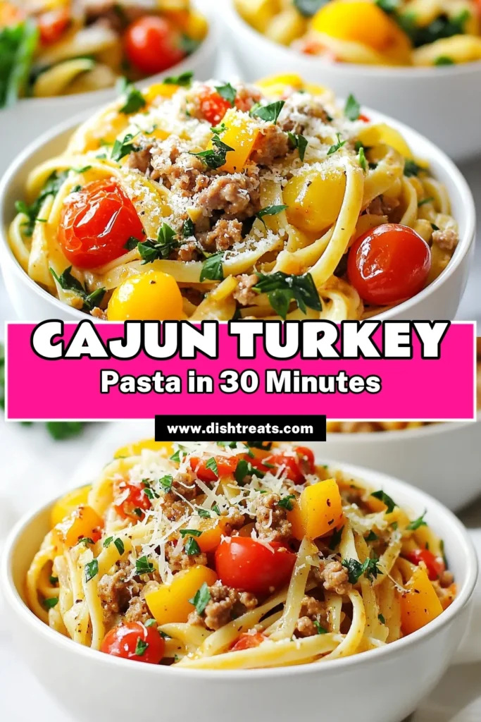 Discover the savory delight of Cajun turkey pasta, a perfect choice for your next dinner! This easy pasta recipe features ground turkey seasoned with Cajun spices, tossed with linguine and creamy sauce for a comforting dish. With fresh vegetables and a touch of Parmesan, this creamy pasta dish is sure to impress. Try this quick recipe for a flavorful meal tonight! Don't forget to save for later! #CajunTurkeyPasta #GroundTurkeyRecipes #CreamyPastaDishes #EasyPastaRecipes