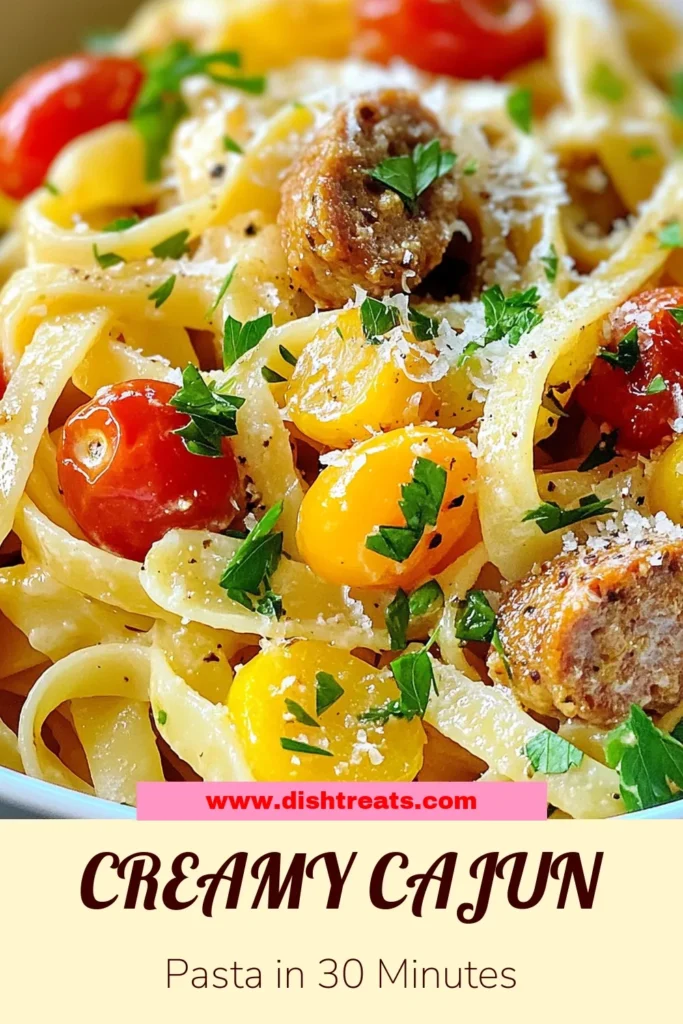 Discover the deliciousness of Cajun turkey sausage pasta with this creamy fettuccine recipe. Perfect for busy weeknights, this one pot Cajun pasta comes together easily with turkey sausage, fresh vegetables, and rich heavy cream. It's an indulgent yet simple dish that everyone will love. Try this easy pasta dish and impress your family tonight! Save this recipe for later! #CajunTurkeySausagePasta #CreamyFettuccineRecipe #OnePotPasta #EasyPastaDishes