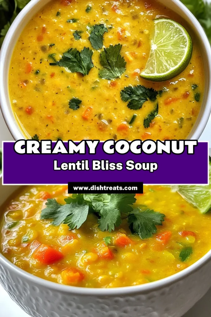 Discover the delicious and nourishing creamy coconut lentil soup that's perfect for anyone seeking a hearty vegan lentil soup recipe! This coconut milk soup is packed with flavors from turmeric and fresh veggies, making it a must-try for healthy lentil recipes. In just 35 minutes, you can enjoy this comforting dish. Save this recipe and savor every spoonful! #CreamyCoconutLentilSoup #VeganLentilSoupRecipe #CoconutMilkSoup #HealthyLentilRecipes