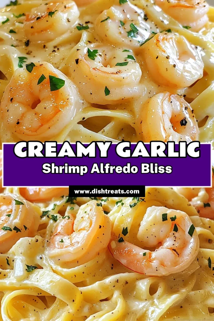 Indulge in this delicious Creamy Garlic Shrimp Alfredo that combines succulent shrimp and fettuccine in a homemade Alfredo sauce. This easy garlic shrimp recipe is perfect for a weeknight dinner or special occasion. With a rich flavor and creamy texture, it's the ultimate shrimp pasta dish! Try this Fettuccine Alfredo recipe today and impress your guests. Save for later with #ShrimpAlfredo #EasyRecipes #PastaLovers #HomeCooking!