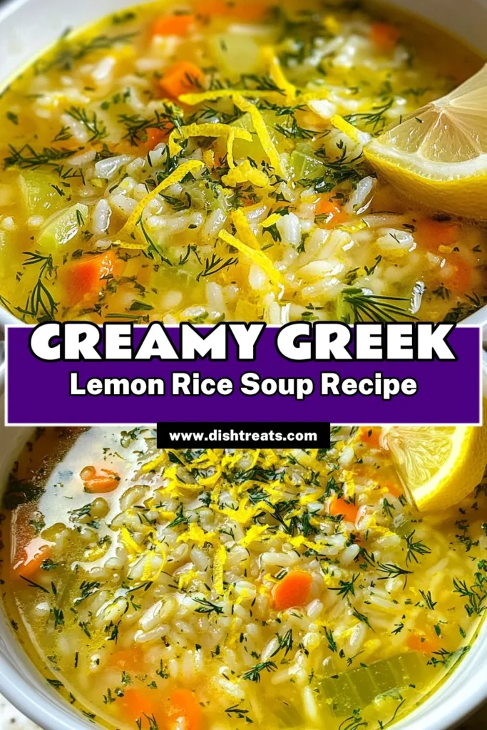 Discover the comforting flavors of Greek lemon rice soup, a healthy lemon soup that's perfect for any occasion. This easy rice soup recipe combines tender vegetables, fluffy rice, and a creamy lemon-egg blend with a rich chicken broth for ultimate warmth. Ideal as a cozy meal or a light appetizer, this dish is a delightful take on Greek comfort food. Save this recipe to your boards and enjoy a taste of Greece tonight! #GreekLemonRiceSoup #HealthySoup #ComfortFood #EasyRecipes
