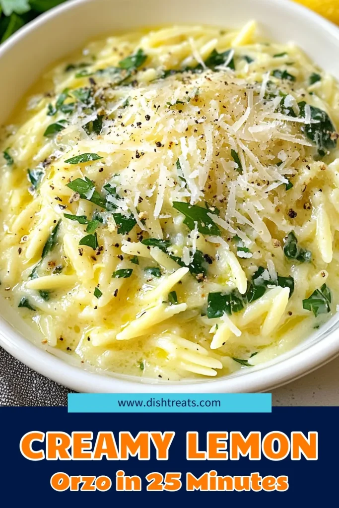 Discover this creamy orzo recipe that elevates dinner with a delightful lemon garlic orzo! This vegetarian orzo dish is not only simple but also packed with flavor. Perfect for any occasion, this easy orzo pasta recipe combines fresh spinach, garlic, and zesty lemon for a creamy lemon pasta you'll love. Try it tonight and impress your family! Save this recipe for your next meal. #CreamyOrzo #VegetarianPasta #EasyRecipes #CookingInspiration