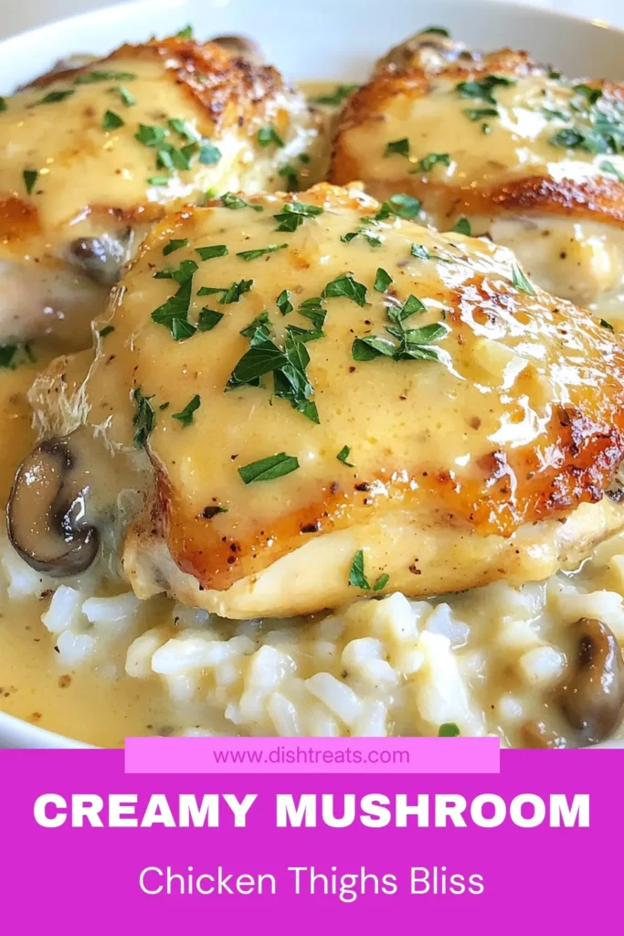 Savor the comfort of creamy mushroom chicken thighs with this easy chicken thigh recipe! This one-pan mushroom chicken is perfect for busy nights, combining tender chicken thighs, rich creamy sauce, and fragrant garlic for a delightful dish. Ready in just 30 minutes, it’s the ultimate comfort food chicken thighs recipe to impress your family. Don't miss out—try this delicious garlic mushroom chicken recipe tonight! #ComfortFood #ChickenThighs #EasyRecipes #OnePanMeals