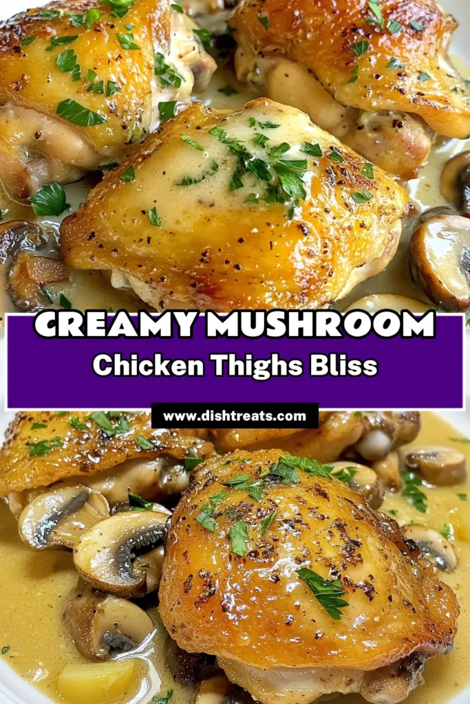 Indulge in this delicious Creamy Mushroom Chicken Thighs recipe, perfect for a cozy weeknight dinner! This one-pot chicken meal features succulent chicken thighs simmered in a rich creamy sauce with mushrooms and garlic. It's an easy chicken dinner that's sure to impress your family. Get ready to add this creamy chicken recipe to your weeknight rotation! Save this for later and enjoy cooking! #ChickenThighs #CreamyRecipe #EasyDinner #OnePotMeal