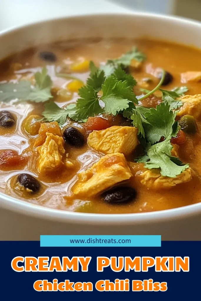 Warm up this fall with our creamy pumpkin chicken chili! This easy pumpkin chili recipe combines diced chicken, creamy pumpkin puree, and zesty spices for a healthy chicken chili that's perfect for chilly nights. Ready in just 50 minutes, this chili serves 6 and offers a delicious way to embrace autumn flavors. Click for the full recipe, and save it for your next meal! #PumpkinChickenChili #FallChiliRecipes #HealthyChickenChili #EasyPumpkinChili