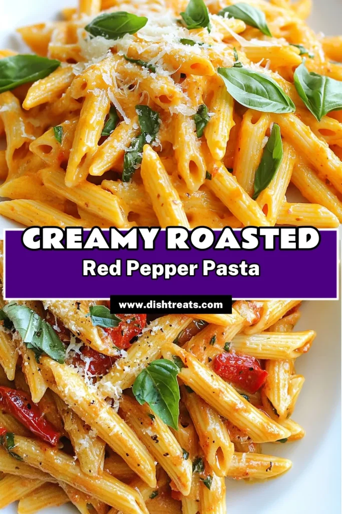 Indulge in this Roasted Red Pepper Pasta featuring a creamy basil sauce recipe that's perfect for any night! This easy penne pasta dish is not only delicious but also a fantastic vegetarian option. With its vibrant red pepper sauce pasta, you'll love every bite. Get ready to impress your taste buds with a rich, comforting meal! Save this recipe for an effortless dinner idea tonight! #RoastedRedPepperPasta #VegetarianPastaRecipes #EasyPennePastaDish #RedPepperSaucePasta