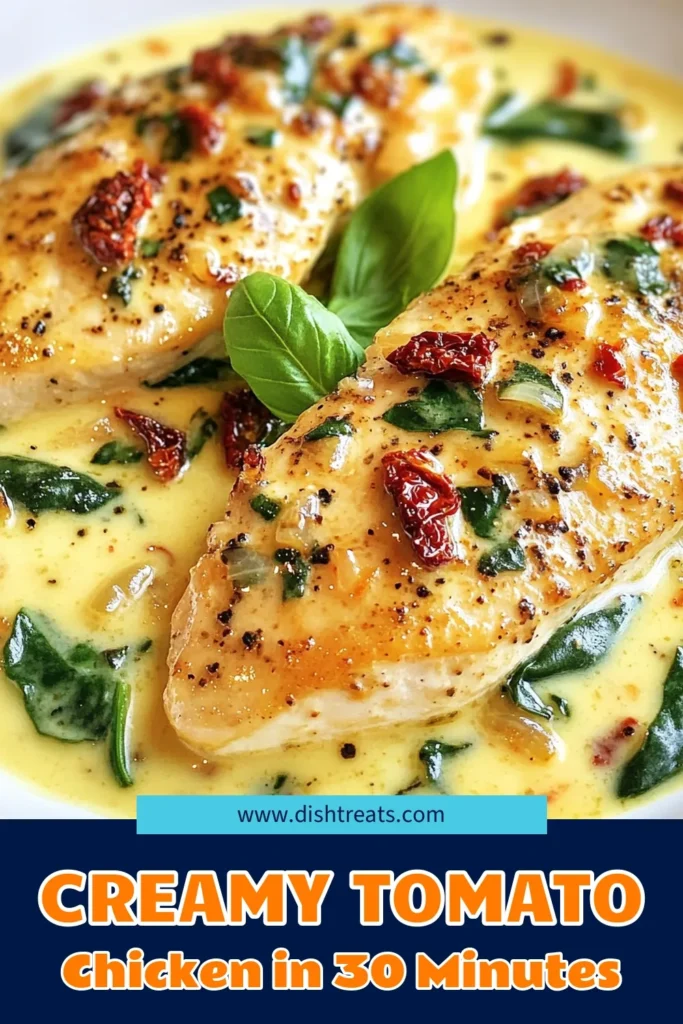 Discover the delightful recipe for Creamy Sun-Dried Tomato Chicken, perfect for your next easy chicken dinner! This dish combines succulent chicken breasts with a luscious creamy pasta sauce enriched with sun-dried tomatoes, fresh spinach, and Italian spices. Enjoy a healthy twist on Italian chicken recipes that your family will love. Try it tonight and elevate your dinner game! Save this recipe for later. #chickendinner #easyrecipes #healthyrecipes #Italianfood