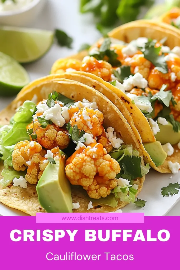 Looking for a delicious and healthy twist on taco night? Try these Buffalo Cauliflower Tacos! This spicy cauliflower dish features crispy baked cauliflower tossed in zesty buffalo sauce, layered in warm tortillas with fresh lettuce, creamy avocado, and crumbled feta. Perfect for anyone seeking vegetarian taco recipes or healthy taco alternatives, these flavorful tacos are a must-try! Save this recipe for your next gathering! #BuffaloCauliflowerTacos #HealthyEating #MeatlessMeals #TacoTuesday