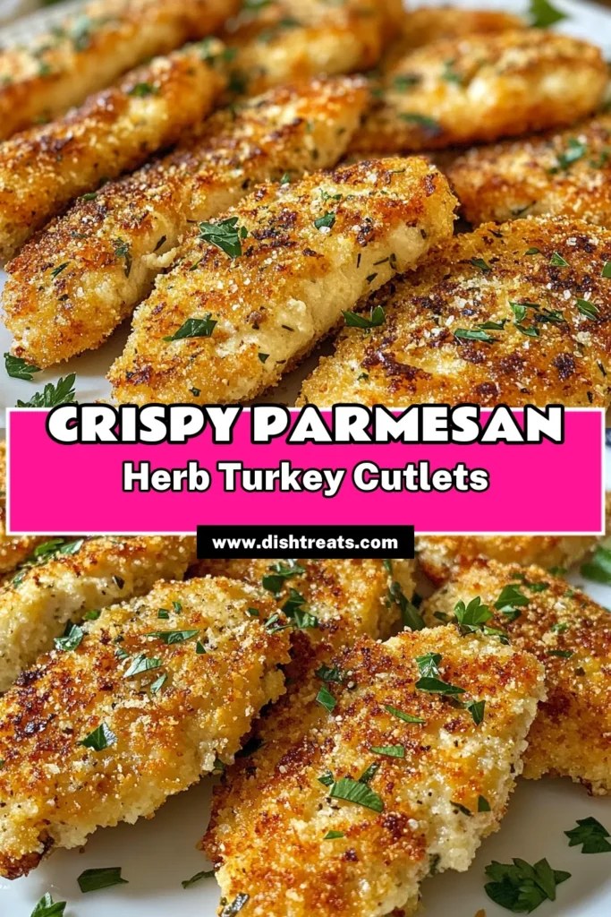 Discover the deliciousness of Parmesan herb turkey cutlets with this easy crispy turkey cutlet recipe! These baked turkey cutlets are coated in a flavorful mix of panko breadcrumbs, Parmesan cheese, and Italian herbs, making for a mouthwatering dish. Perfect for a weeknight dinner, this panko breadcrumb turkey cutlet recipe is sure to impress! Try it today and savor the flavor! #TurkeyRecipes #HealthyDinner #CrispyCutlets #EasyRecipes