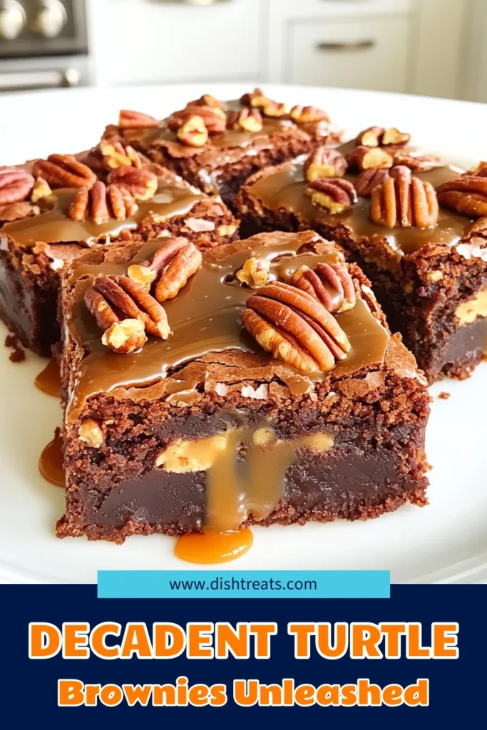 Satisfy your sweet tooth with these indulgent caramel pecan turtle brownies! Packed with gooey caramel, crunchy pecans, and rich chocolate, they’re perfect for any dessert lover. Ready in just one hour, this easy recipe will wow your friends and family. Want to delight your taste buds? Click to explore the full recipe and bake a batch today! #BrownieRecipe #CaramelDesserts #BakingFun #ChocolateLovers
