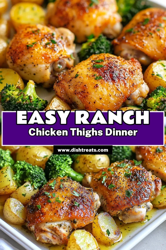 Discover the ultimate easy chicken recipe with this Ranch Chicken Thighs Sheet Pan Dinner! This one pan chicken dinner features juicy ranch chicken thighs paired with tender roast chicken and potatoes, all cooked together for a deliciously simple meal. In just 50 minutes, you can enjoy a hassle-free dinner that's perfect for any night. Save this Ranch chicken thighs recipe and impress your family tonight! #SheetPanDinner #EasyChickenRecipes #RanchChickenThighs #OnePanDinner