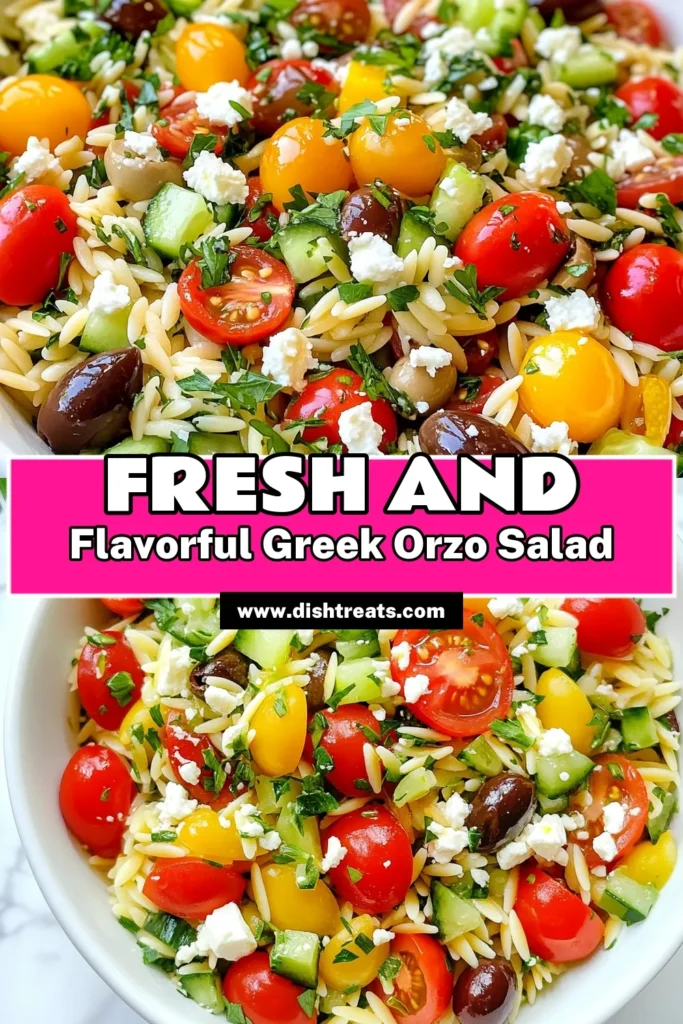 Discover the vibrant flavors of this Greek Orzo Salad with Feta, the perfect Mediterranean salad for any occasion. This healthy pasta salad features tender orzo, fresh veggies, and creamy feta cheese, all tossed in a zesty dressing. Easy to make, this orzo salad recipe is a delightful addition to your dining table. Try it today and impress your guests! Save this recipe for later! #GreekOrzoSalad #HealthyPastaSalad #FetaCheeseSalad #MediterraneanSalad