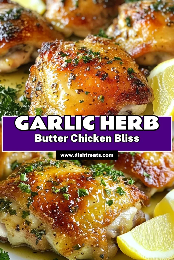 Discover the ultimate Garlic Herb Butter Chicken recipe that promises flavorful chicken thigh perfection! These oven-baked chicken thighs feature crispy skin and succulent meat, all infused with a delightful garlic butter mix. Perfect for family dinners or special occasions, this easy and delicious chicken thigh recipe is sure to impress your guests. Don’t forget to save this mouthwatering garlic butter chicken recipe! #GarlicHerbButterChicken #CrispySkinChickenThighs #OvenBakedChickenThighs #FlavorfulChickenThighRecipe