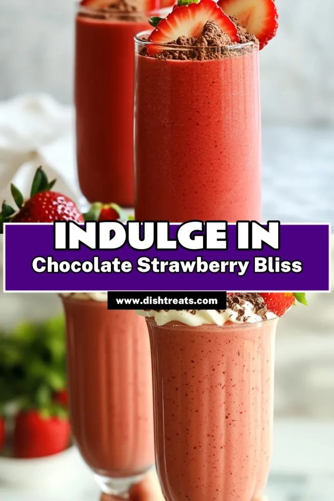 Indulge in this delicious chocolate covered strawberry smoothie that's both nutritious and creamy! This healthy strawberry smoothie recipe combines fresh strawberries, a frozen banana, and almond milk for a delightful treat. Perfect for breakfast or a snack, this banana chocolate smoothie features Greek yogurt for added protein. Blend up this almond milk smoothie recipe today and enjoy a guilt-free dessert! Save this recipe! #HealthySmoothie #SmoothieRecipe #ChocolateSmoothie #StrawberrySmoothie
