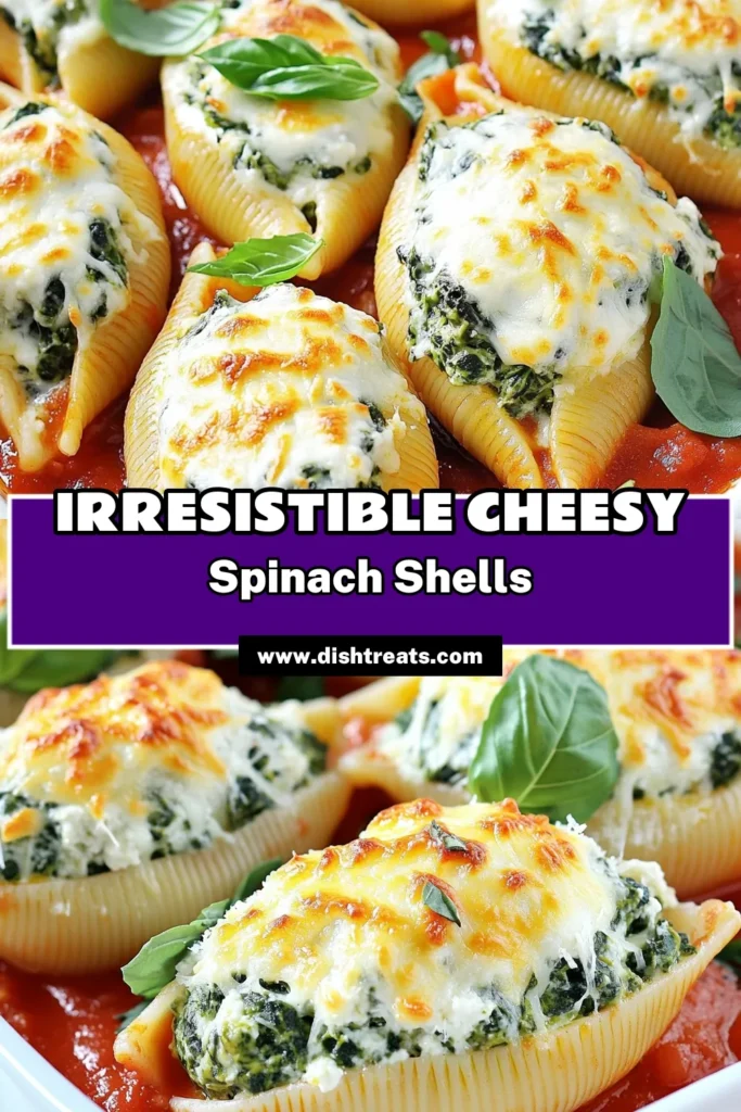 Indulge in the ultimate comfort food with these Cheesy Spinach Stuffed Shells! This easy recipe features jumbo pasta filled with a creamy spinach and cheese mixture, topped with marinara sauce and bubbly mozzarella. Perfect for family dinners or entertaining, these stuffed shells are sure to impress. Click through for the full recipe and make your meal unforgettable! #CheesySpinachStuffedShells #PastaRecipes #ComfortFood #DinnerIdeas
