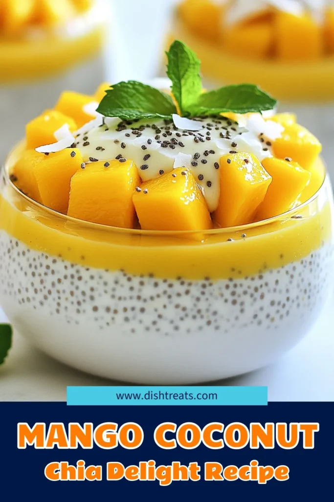 Indulge in this delicious coconut mango chia pudding, a simple and healthy chia seed dessert recipe perfect for any time of day. This vegan chia pudding recipe combines creamy coconut milk and fresh mango for a tropical twist. Easy to prepare and nourishing, it makes a delightful treat! Try it today and enjoy a guilt-free dessert everyone will love. Save this healthy coconut pudding recipe for later! #ChiaPudding #VeganDessert #HealthyRecipes #CoconutMango