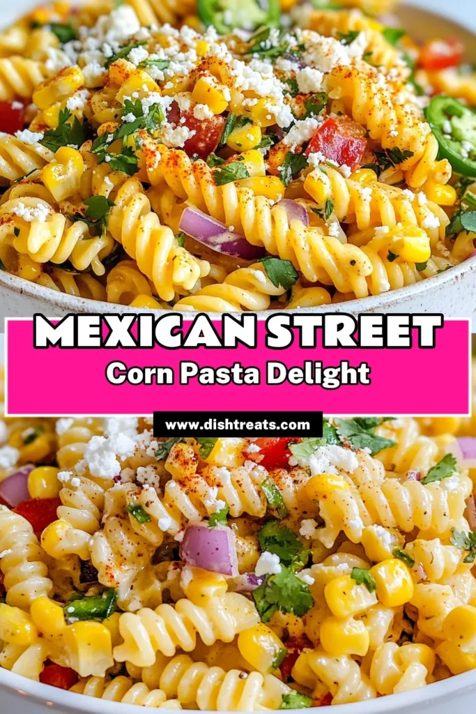 Discover the deliciousness of this Mexican street corn pasta salad! This fusilli pasta salad recipe combines fresh corn, cheese, and a zesty dressing for the perfect summer pasta salad. An easy pasta salad with corn, it's great for picnics or family gatherings. Elevate your meal with this flavorful corn and cheese pasta dish that everyone will love. Try it today and share your creation! #MexicanStreetCornSalad #PastaSalad #SummerRecipes #EasyPastaSalad