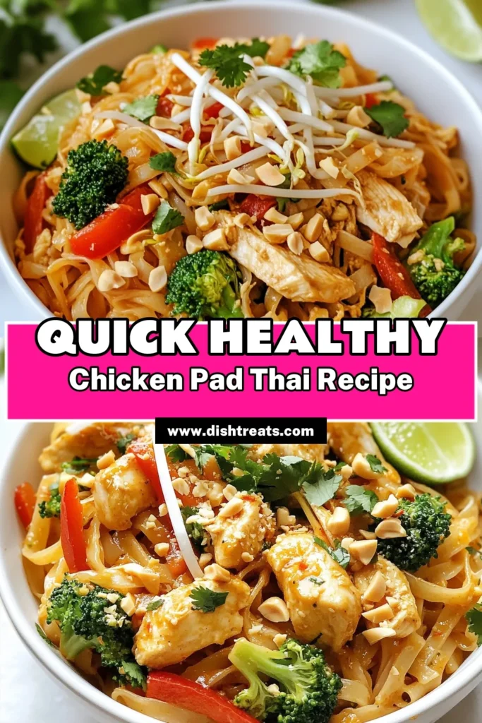 Discover the deliciousness of Healthy Chicken Pad Thai, a low-calorie Pad Thai recipe that’s perfect for quick weeknight dinners! This easy chicken stir fry features gluten-free rice noodles, colorful veggies, and a zesty sauce. It’s a filling meal that’s quick to make in just 30 minutes! Try this recipe today and enjoy a healthier twist on a classic favorite! Save this for later! #HealthyChickenPadThai #PadThaiRecipe #EasyChickenStirFry #QuickDinnerIdeas