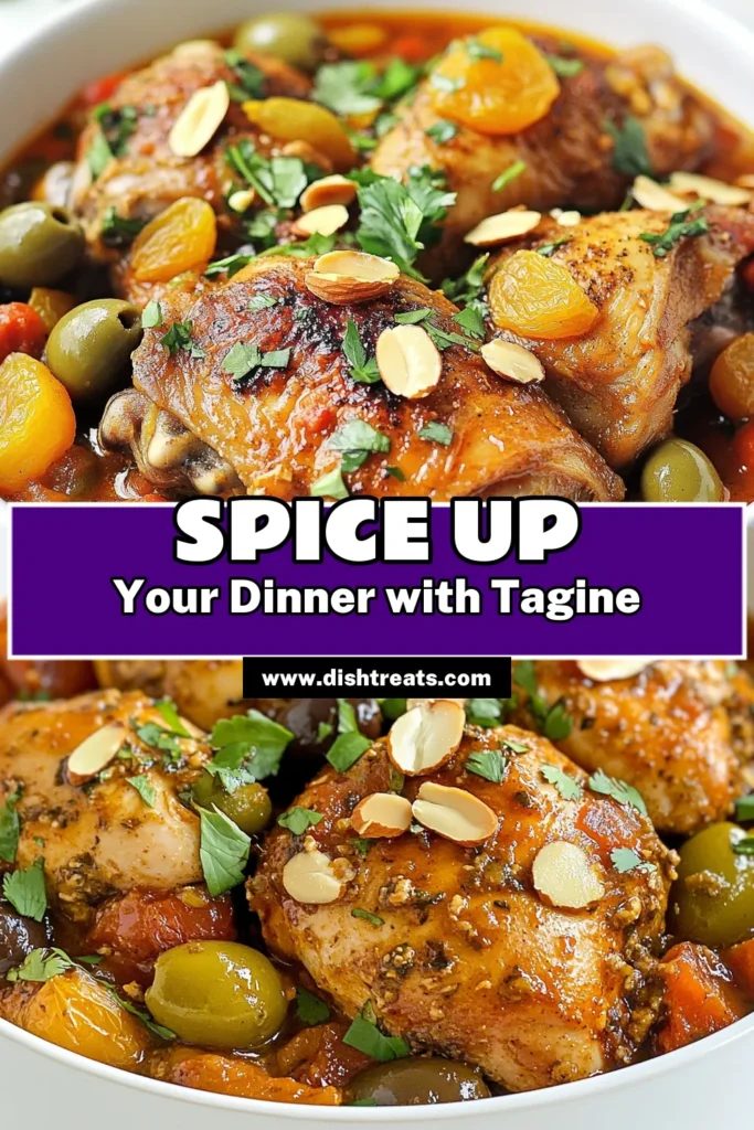 Discover the delightful flavors of this Moroccan Chicken Tagine recipe, featuring tender chicken tagine with apricots and a medley of spices for an authentic Moroccan cuisine experience. This easy Moroccan chicken dinner is a perfect one-pot chicken recipe for busy weeknights. Serve it over couscous for a satisfying meal. Save this recipe for a taste of Morocco tonight! #MoroccanChickenTagine #OnePotRecipes #AuthenticMoroccanCuisine #EasyDinnerIdeas